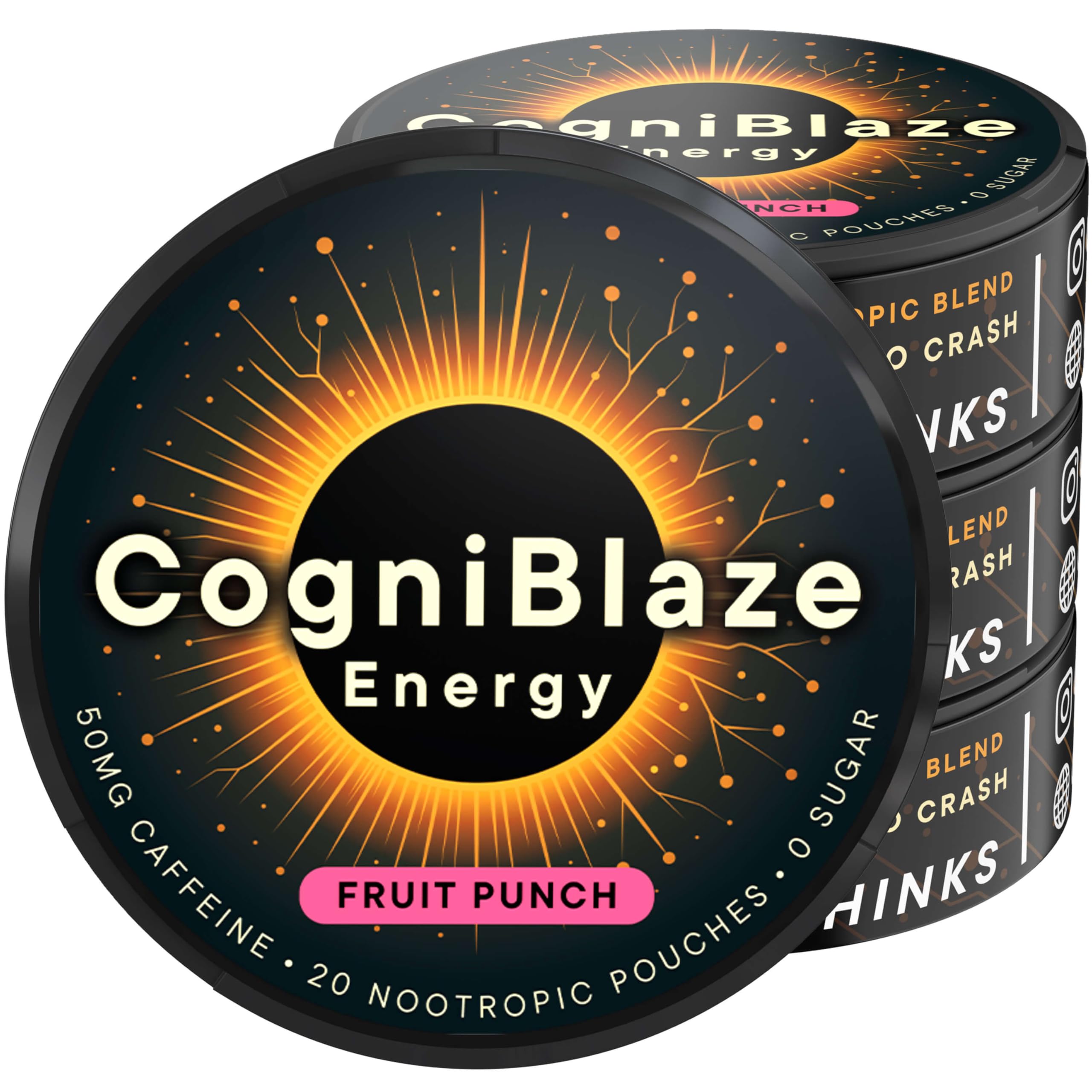 CogniBlaze Caffeine Pouches (Fruit Punch) | Nootropic Energy Pouches with 50mg Caffeine, Alpha GPC, L-Tyrosine & L-Theanine | Zero Sugar | No Artificial Sweeteners | 4 Pack (80 Total) CogniBlaze buy supplements canada
