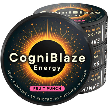 CogniBlaze Caffeine Pouches (Fruit Punch) | Nootropic Energy Pouches with 50mg Caffeine, Alpha GPC, L-Tyrosine & L-Theanine | Zero Sugar | No Artificial Sweeteners | 4 Pack (80 Total) CogniBlaze buy supplements canada