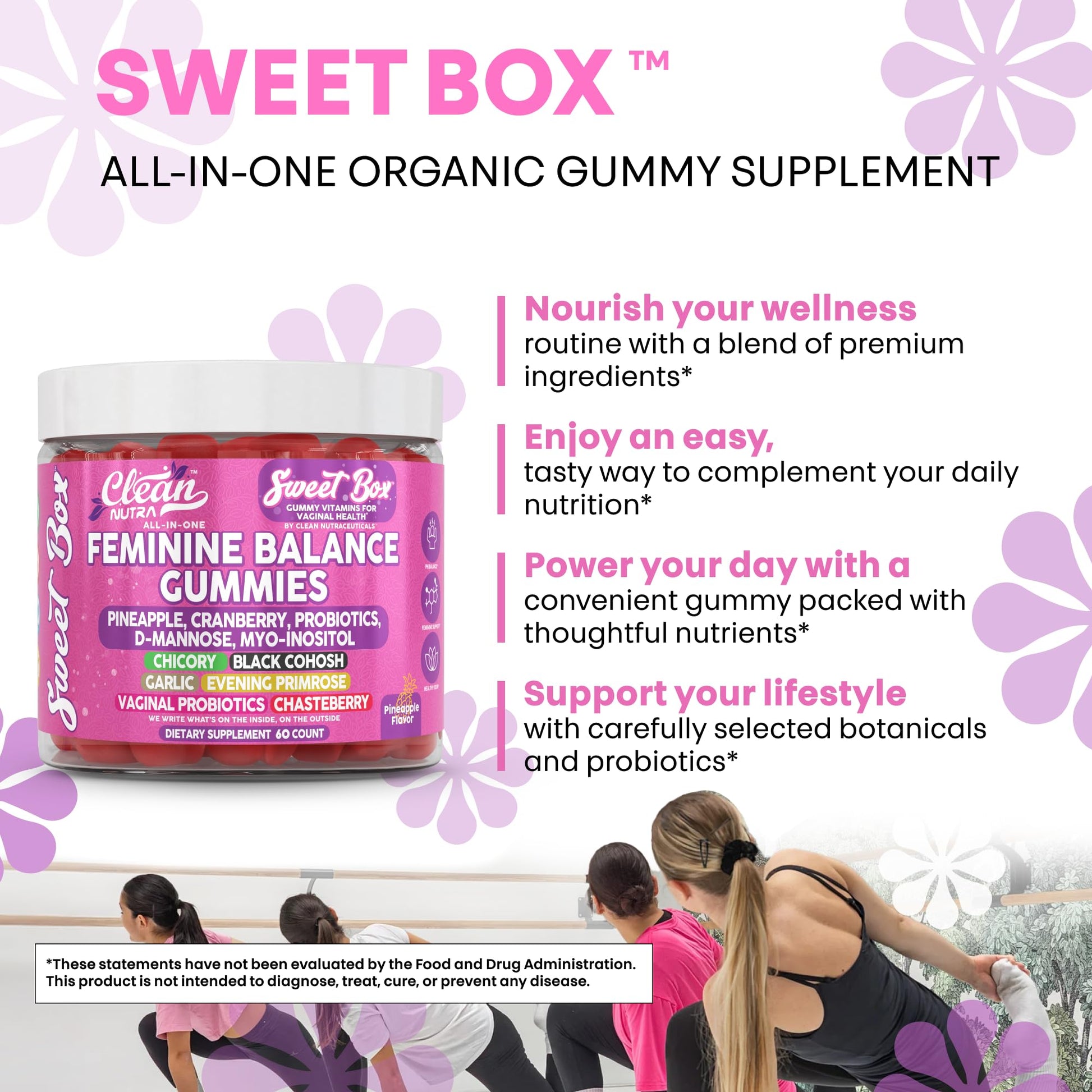 Clean Nutra Feminine Balance Gummies for Women Pineapple VaginalProbiotics pH Balance Cranberry D Mannose Supplement Inositol Black Cohosh Evening Primrose Garlic Vitex GLA Prebiotics Folate 60ct Clean Nutraceuticals buy supplements canada