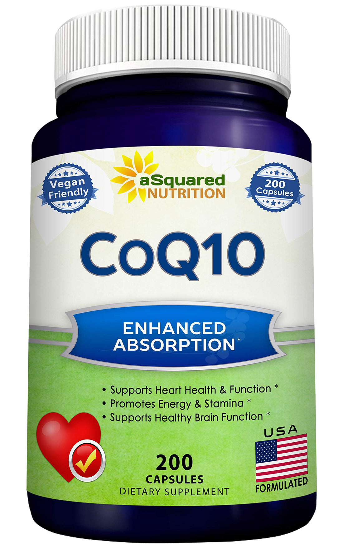 aSquared Nutrition CoQ10 (400mg Max Strength, 200 Capsules) - High Absorption Vegan Coenzyme Q10 Powder - Ubiquinone Supplement Pills, Extra Antioxidant CO Q-10 aSquared Nutrition buy supplements canada