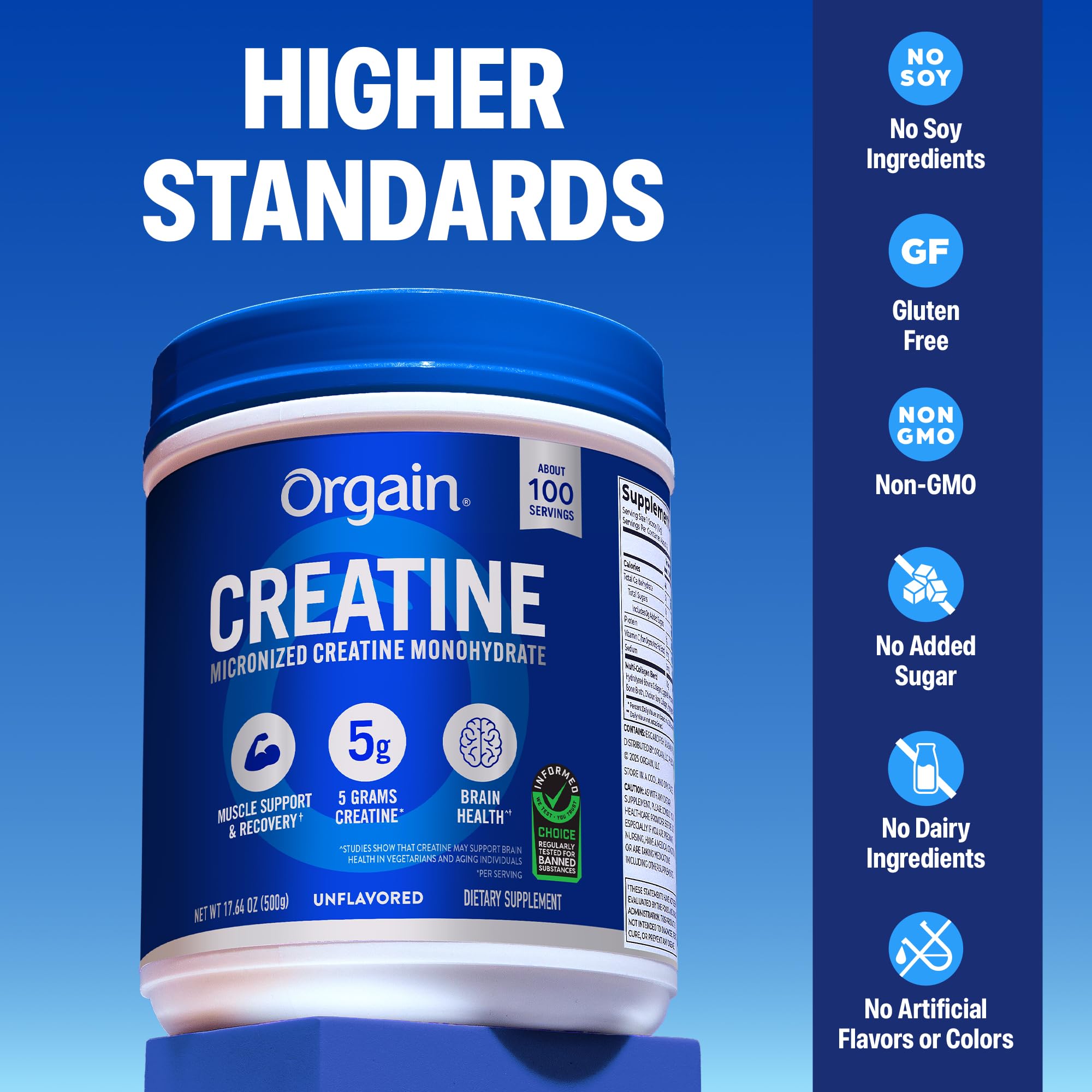 Orgain Creatine Monohydrate Micronized Powder, 100 Servings, Unflavored, Supports Muscle Growth, Post Workout Recovery and Brain Health, No Artificial Additives Orgain buy supplements canada