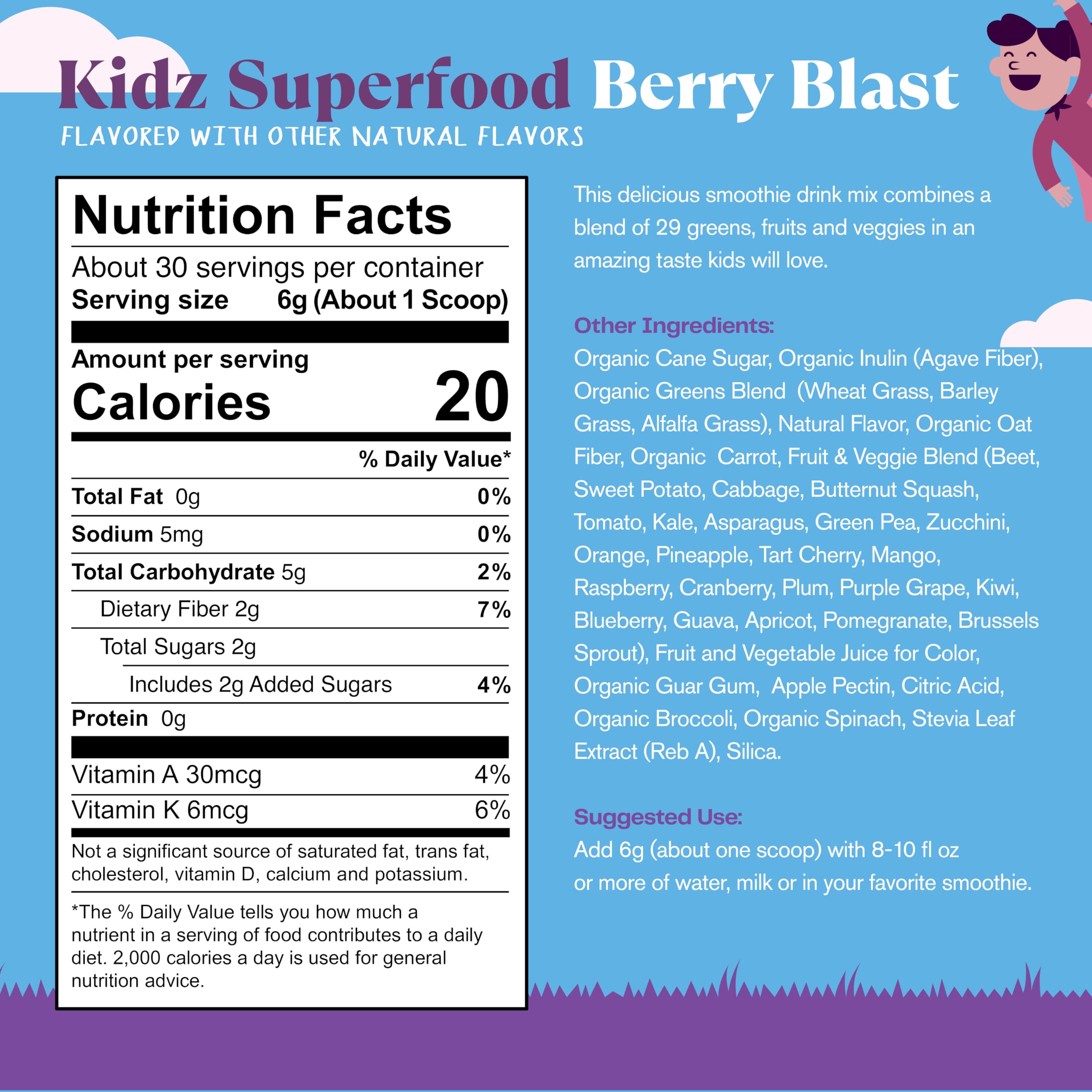 Amazing Grass Kidz Superfood: Organic Greens, Fruits, Veggies, Beet Root Powder & Probiotics for Healthy Kids, Berry Blast, 30 Servings Amazing Grass buy supplements canada