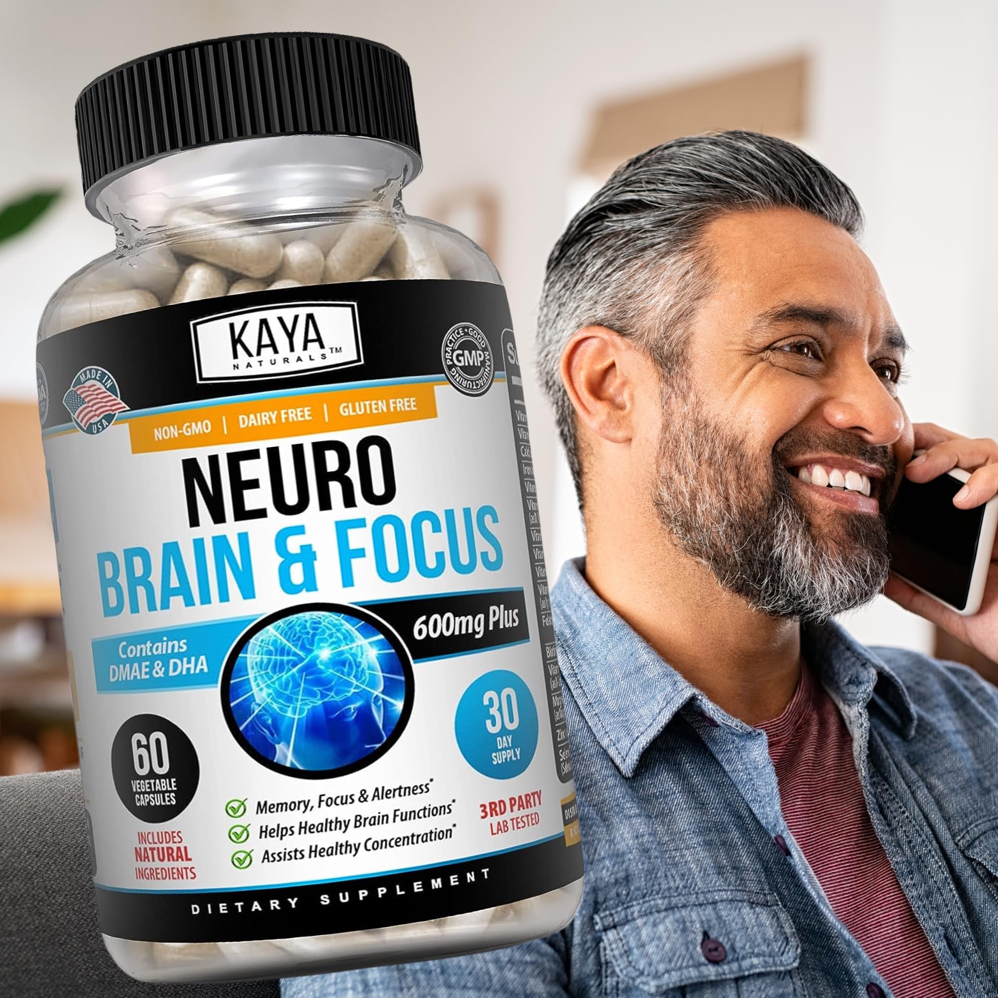 Kaya Naturals - Neuro Brain for Memory & Focus - Nootropic Energy Capsule - Nootropic Brain Support Supplement - Focus & Concentration & Learning Accuracy - Cognitive Function - 60 Count Kaya Naturals buy supplements canada