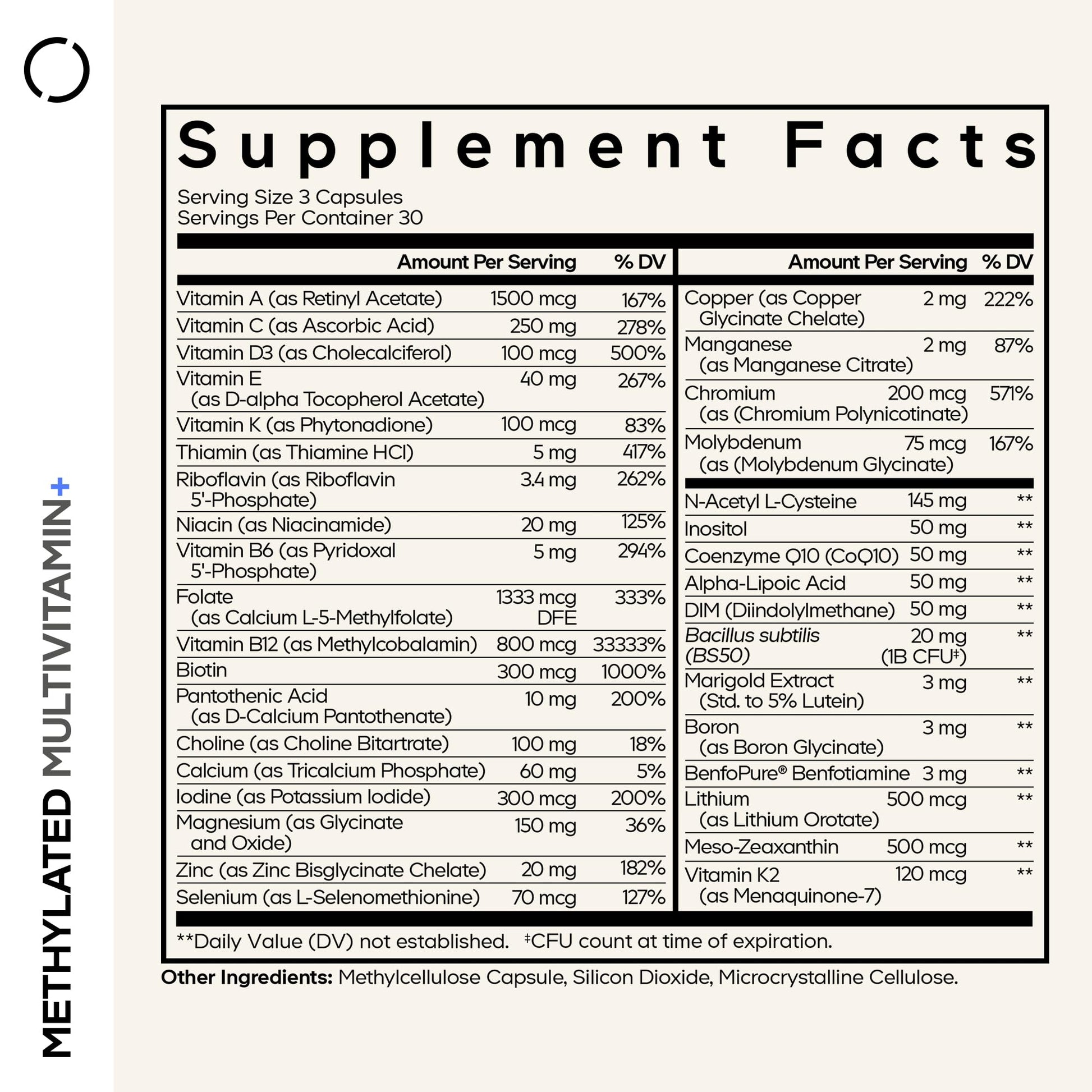 Codeage Methylated Multivitamin Supplement - B-Vitamin, Vitamins A, C, D, E, K2, B12 Methylcobalamin - L-Methylfolate - Magnesium, CoQ10, DIM, Probiotics, Benfotiamine, Lithium, Calcium - 90 Capsules Codeage buy supplements canada