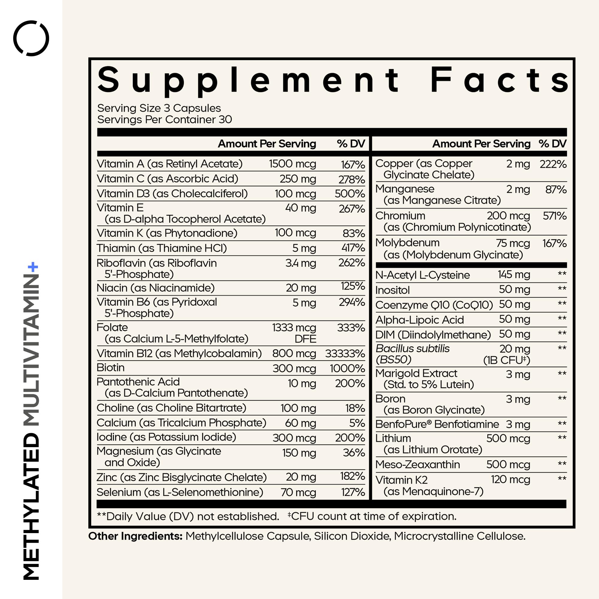 Codeage Methylated Multivitamin Supplement - B-Vitamin, Vitamins A, C, D, E, K2, B12 Methylcobalamin - L-Methylfolate - Magnesium, CoQ10, DIM, Probiotics, Benfotiamine, Lithium, Calcium - 90 Capsules Codeage buy supplements canada