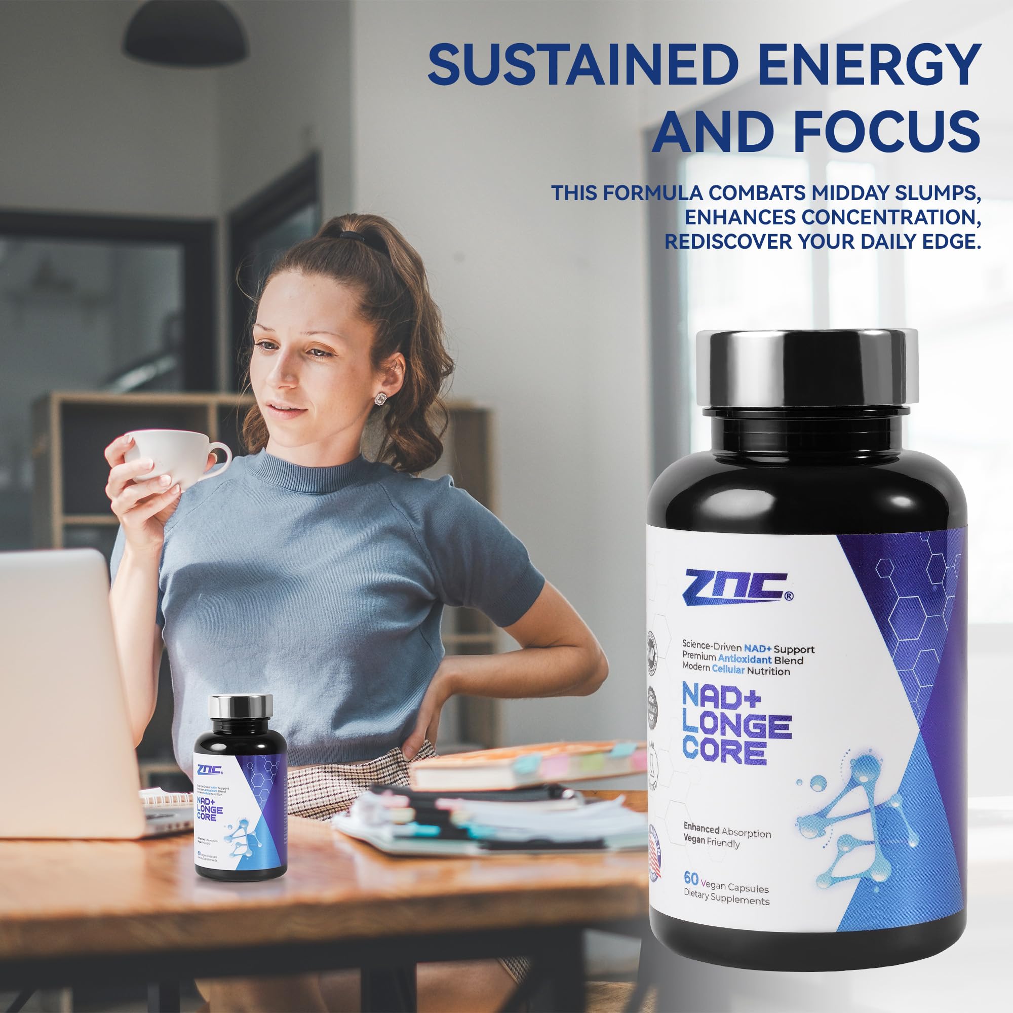 ZNC®10-in-1 NAD+ Supplement with Liposomal NAD, Urolithin A & Resveratrol for Energy & Cellular Repair - 60 Vegan Capsules ZNC buy supplements canada