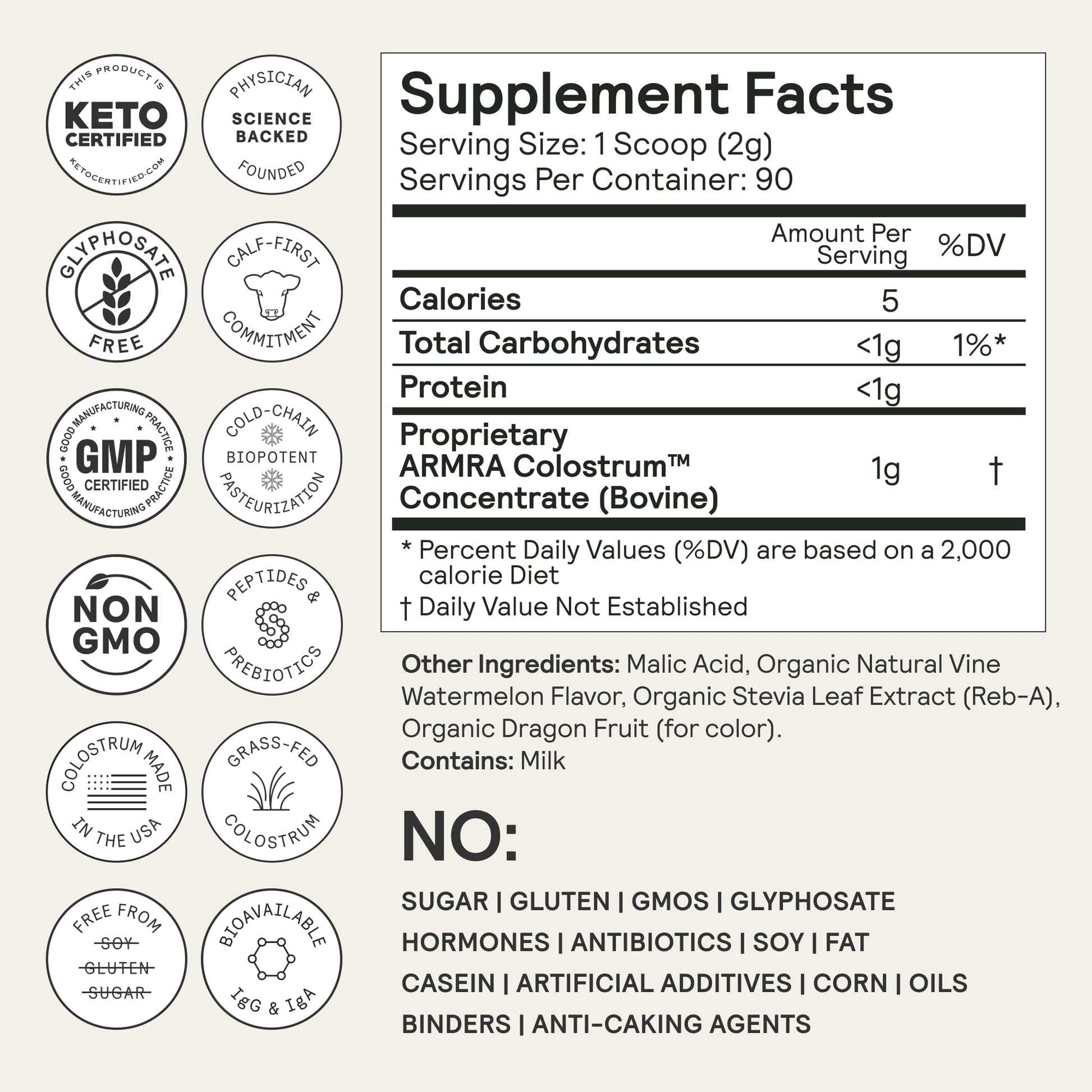 ARMRA Colostrum Powder | Vine Watermelon | Gut Health & Bloating | Skin & Hair | Immunity | Keto, Gluten & Fat-Free | 90 Servings ARMRA buy supplements canada