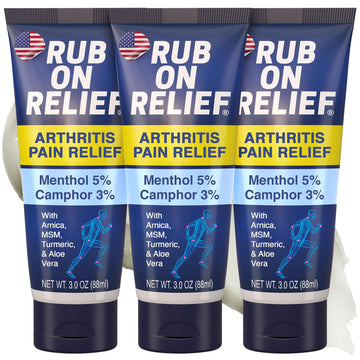 RUB ON RELIEF Arthritis Pain Relief Cream – 10-in-1 Non-Greasy Joints Pain Cream for Knees, Back, Neck, Hands, & Muscle Aches with Menthol, Camphor, Arnica, MSM & Turmeric Up to 8 Hours, 3oz (3 Pack) RUB ON RELIEF buy supplements canada