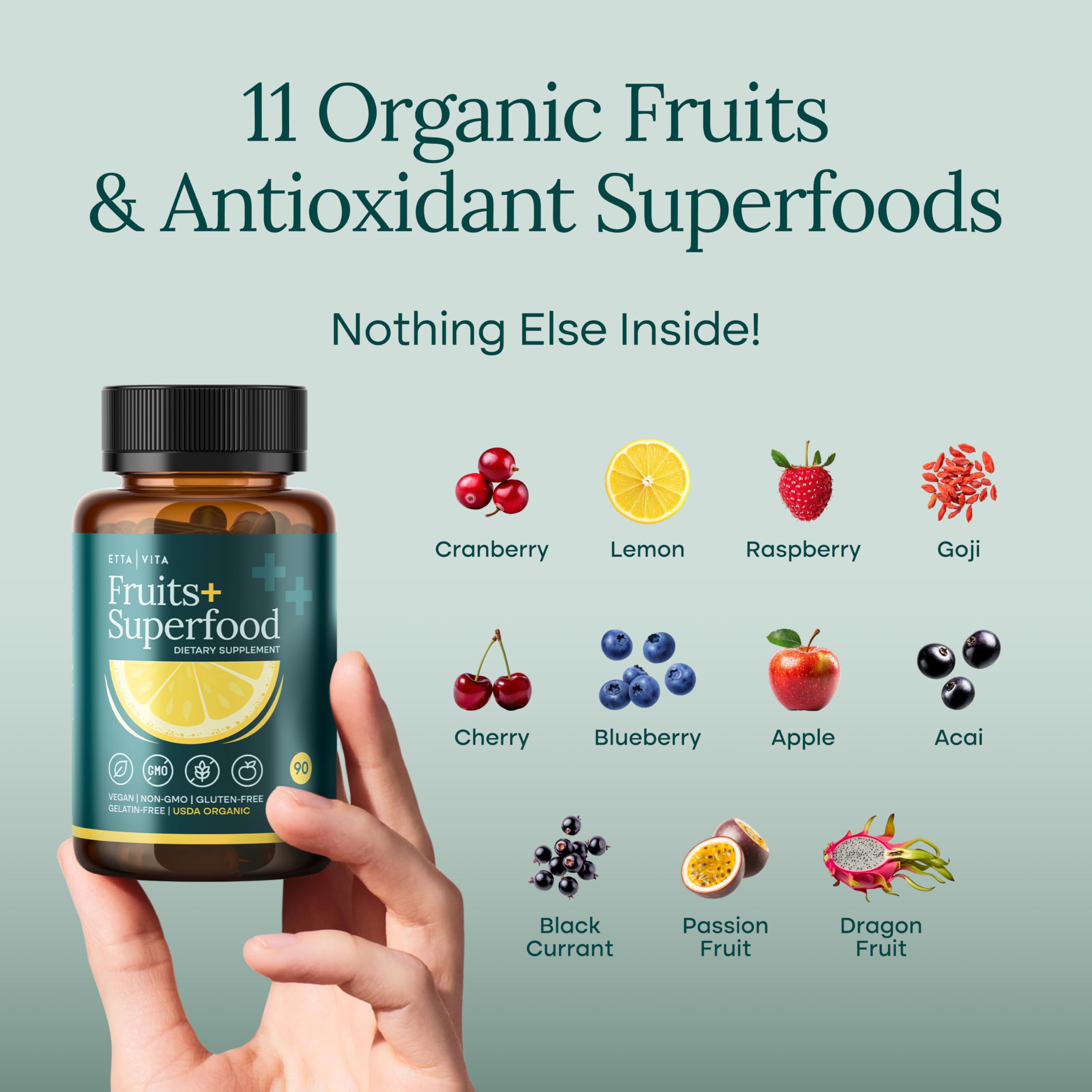 100% Organic Fruits and Veggies Supplement (USDA Organic - Made in USA) 180 Potent Fruits and Vegetable Capsules for Energy Boost & Daily Fruit and Vegetable Vitamins - Vegan, Non-GMO, Gluten-Free Etta Vita buy supplements canada