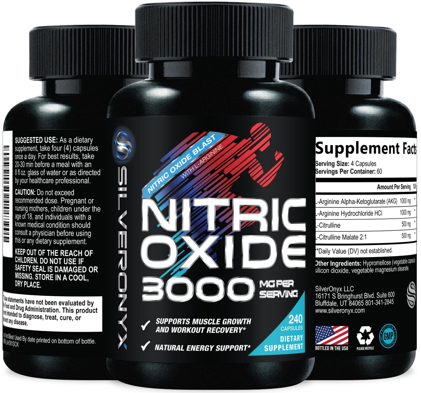 Extra Strength Nitric Oxide Booster - 3X Strength L-Arginine AKG & Citrulline Malate - Men & Women Premium Pre Workout Nitric Booster - Natural Energy & Muscle Support SILVERONYX buy supplements canada