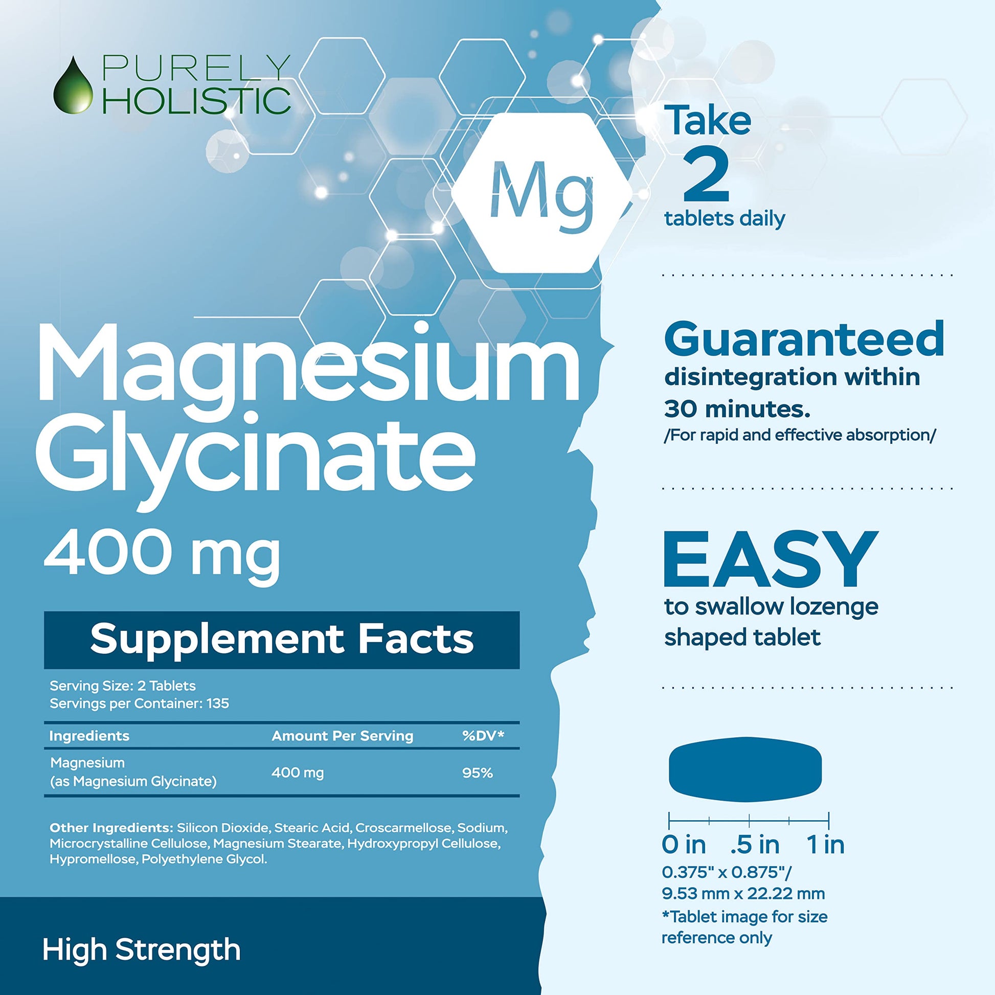Magnesium Glycinate 400mg - 270 Magnesium Tablets (not Capsules) - 400 mg Elemental Magnesium - Highly Bioavailable - Vegan and Vegetarian - for Improved Sleep, Stress Relief & Cramp Defense Purely Holistic buy supplements canada
