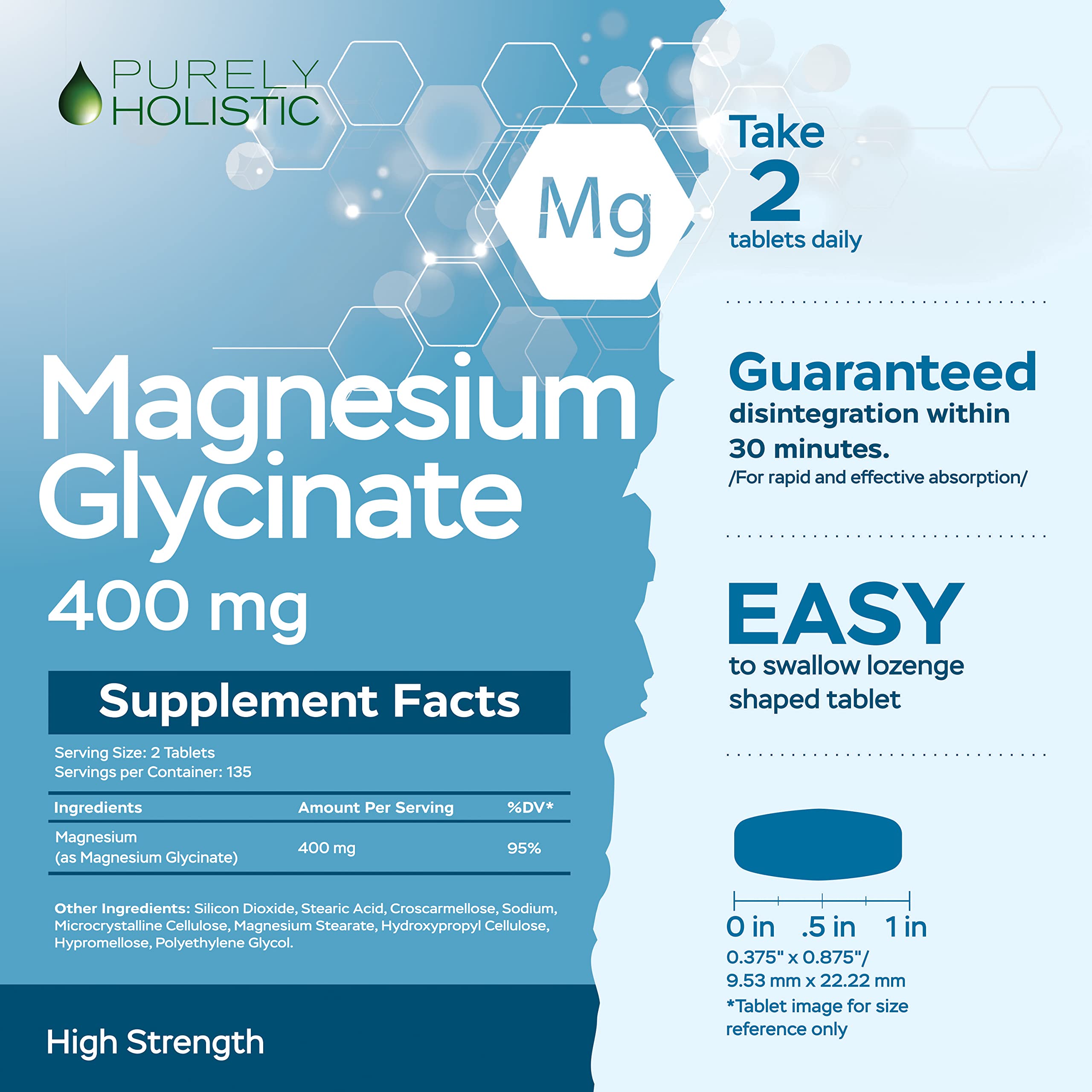 Magnesium Glycinate 400mg - 270 Magnesium Tablets (not Capsules) - 400 mg Elemental Magnesium - Highly Bioavailable - Vegan and Vegetarian - for Improved Sleep, Stress Relief & Cramp Defense Purely Holistic buy supplements canada