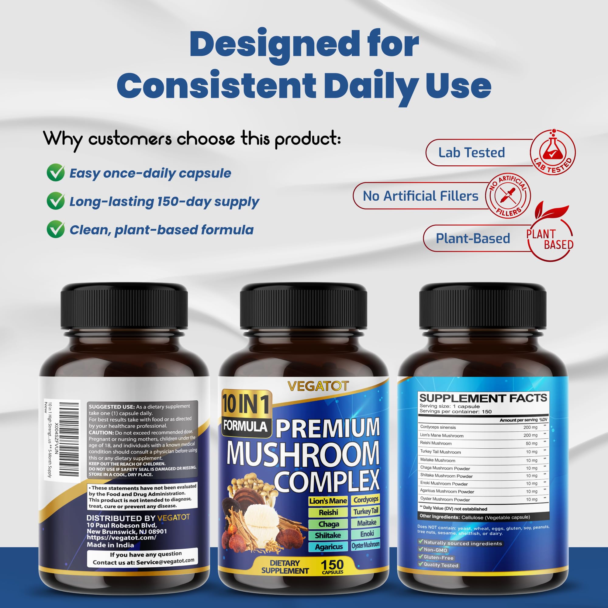10 in 1 High Strength Mushroom Supplement - Lions Mane, Cordyceps, Reishi - Brain Supplements for Memory and Focus ** 5-Month Supply VEGATOT buy supplements canada