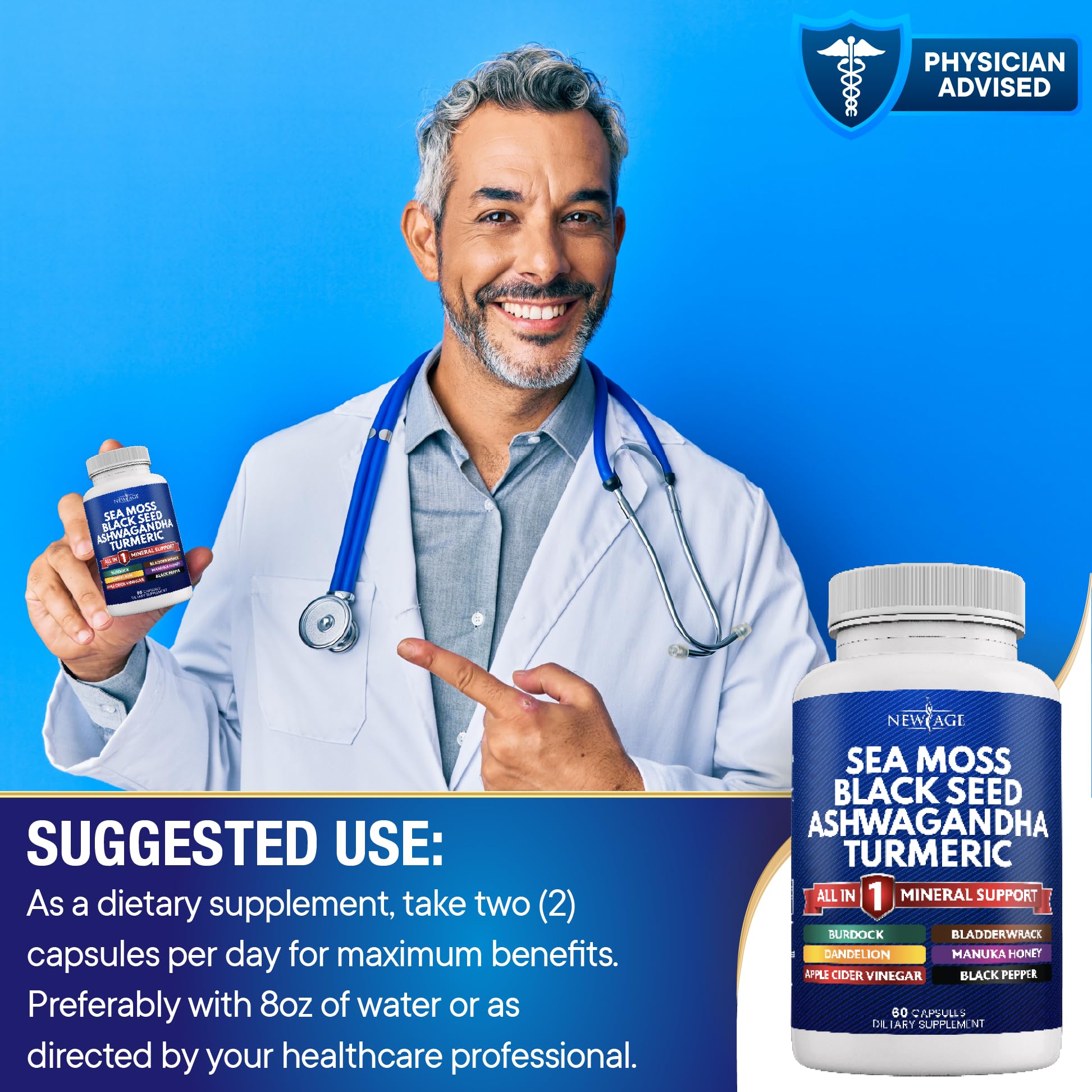 Silica Sea Moss 3000mg Black Seed Oil 2000mg Ashwagandha 1000mg Turmeric 1000mg NEW AGE buy supplements canada