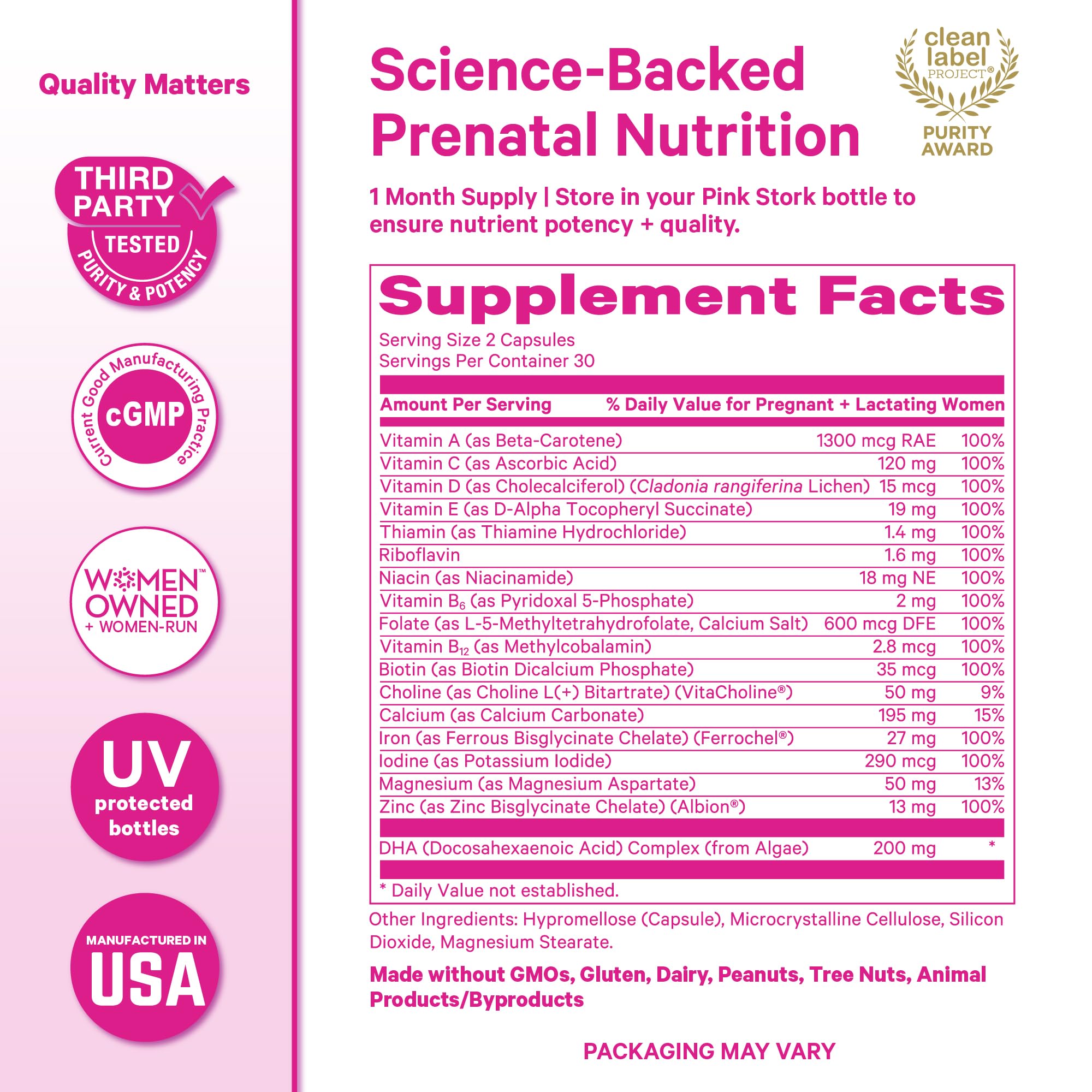 Pink Stork Total Prenatal Vitamins with DHA, Folate, Iron, Choline, and Vitamin B12 - Prenatals for Women to Support Fetal Development, Pregnancy Essentials Pink Stork buy supplements canada