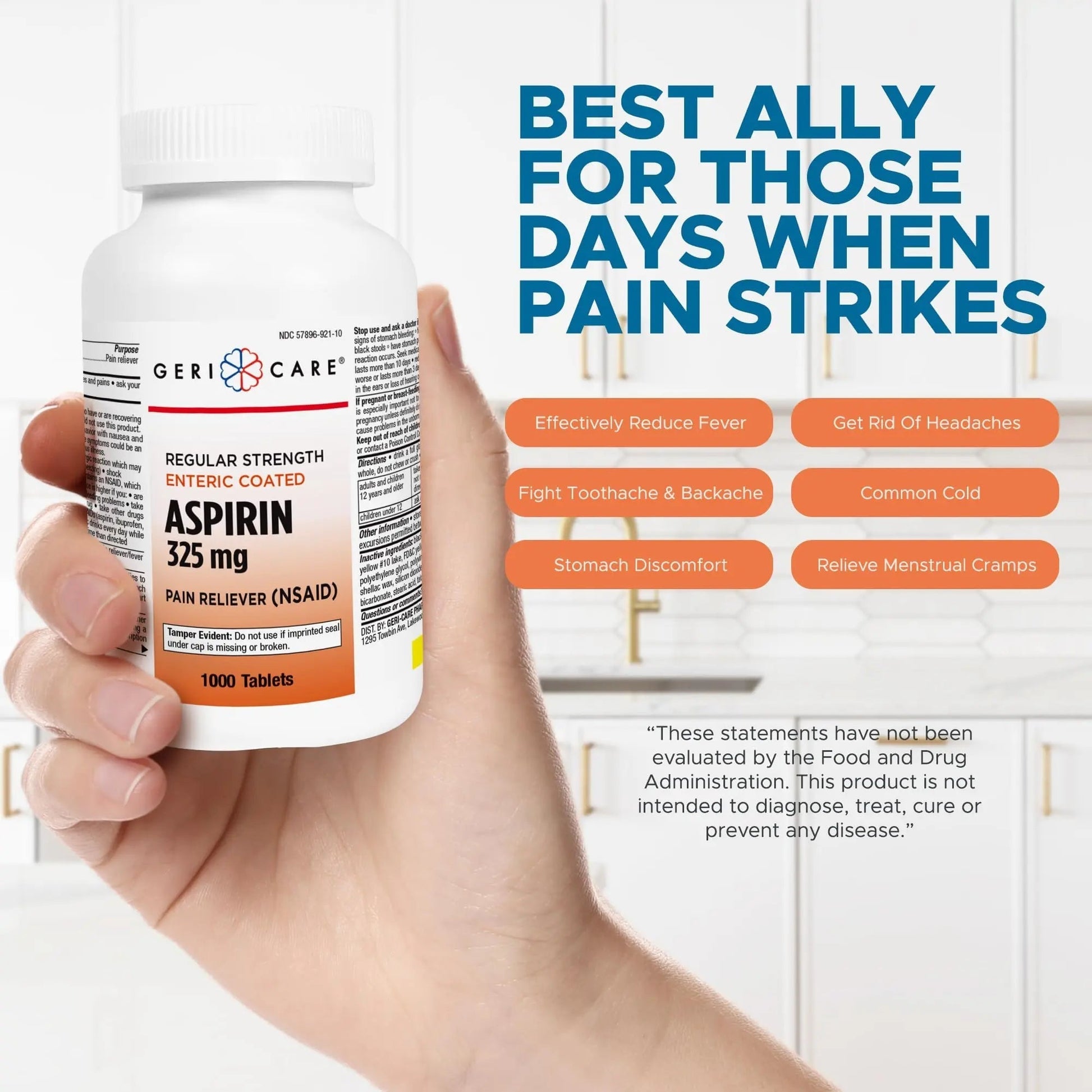 GeriCare Enteric Coated Aspirin Tablets 325mg (1000 Count) NSAID Pain Reliever & Fever Reducer for Adults- Regular Strength Aspirin for Headache Arthritis Menstrual & Muscle Pain GeriCare buy supplements canada