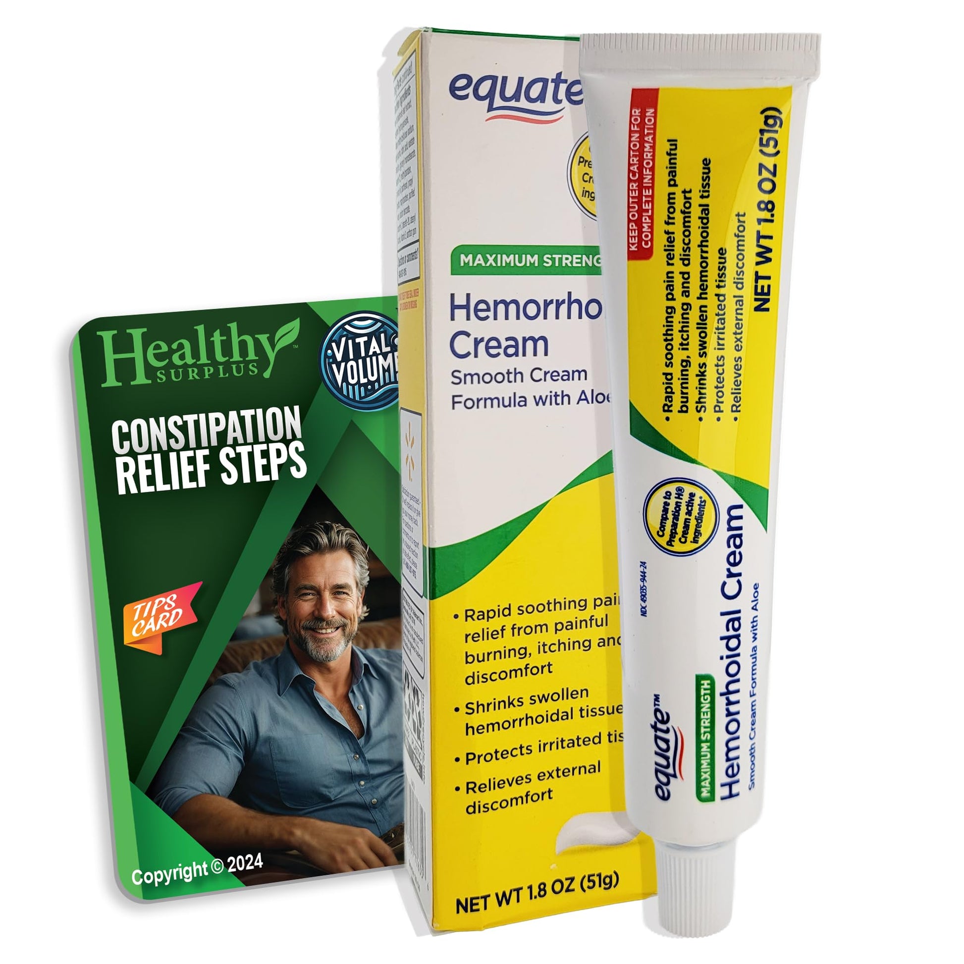 Healthy Surplus Equate Hemorrhoidal Cream/Ointment 1.8 OZ (51g) and Vital Volumes Tips Card Bundle Healthy Surplus buy supplements canada