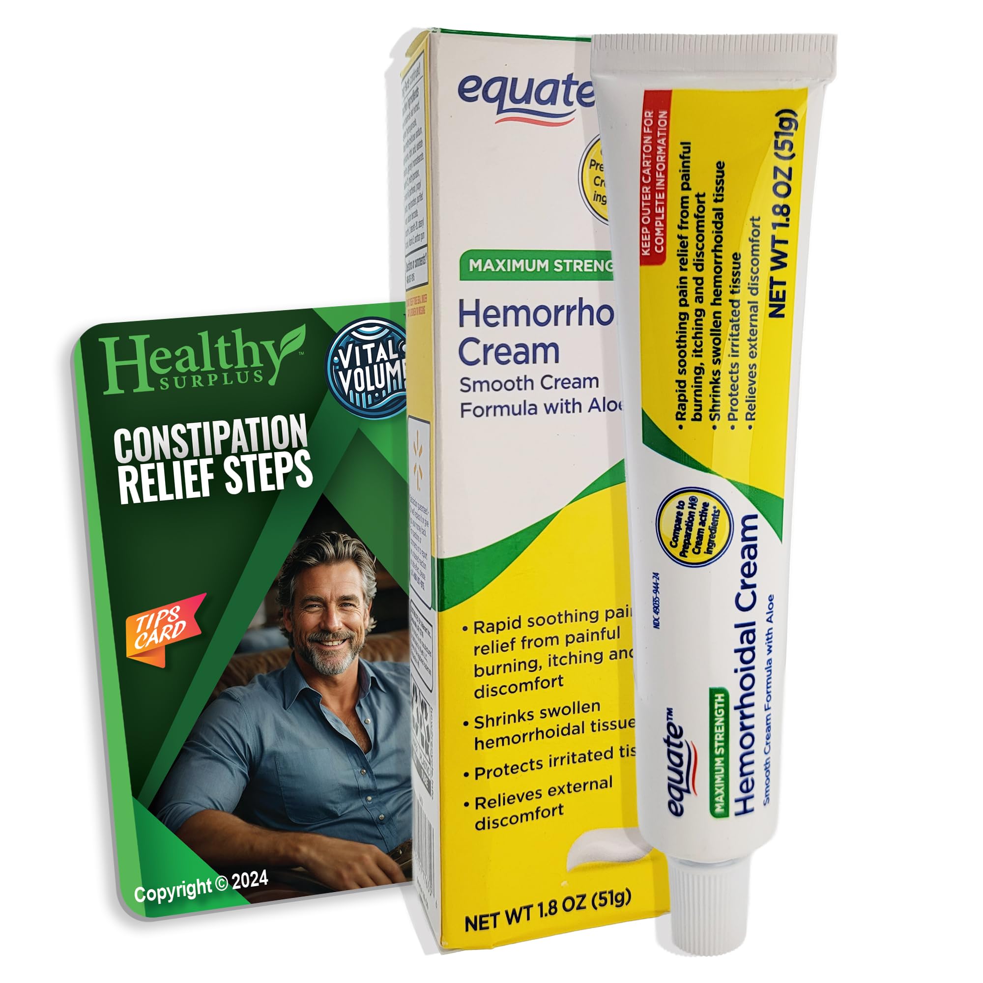 Healthy Surplus Equate Hemorrhoidal Cream/Ointment 1.8 OZ (51g) and Vital Volumes Tips Card Bundle Healthy Surplus buy supplements canada