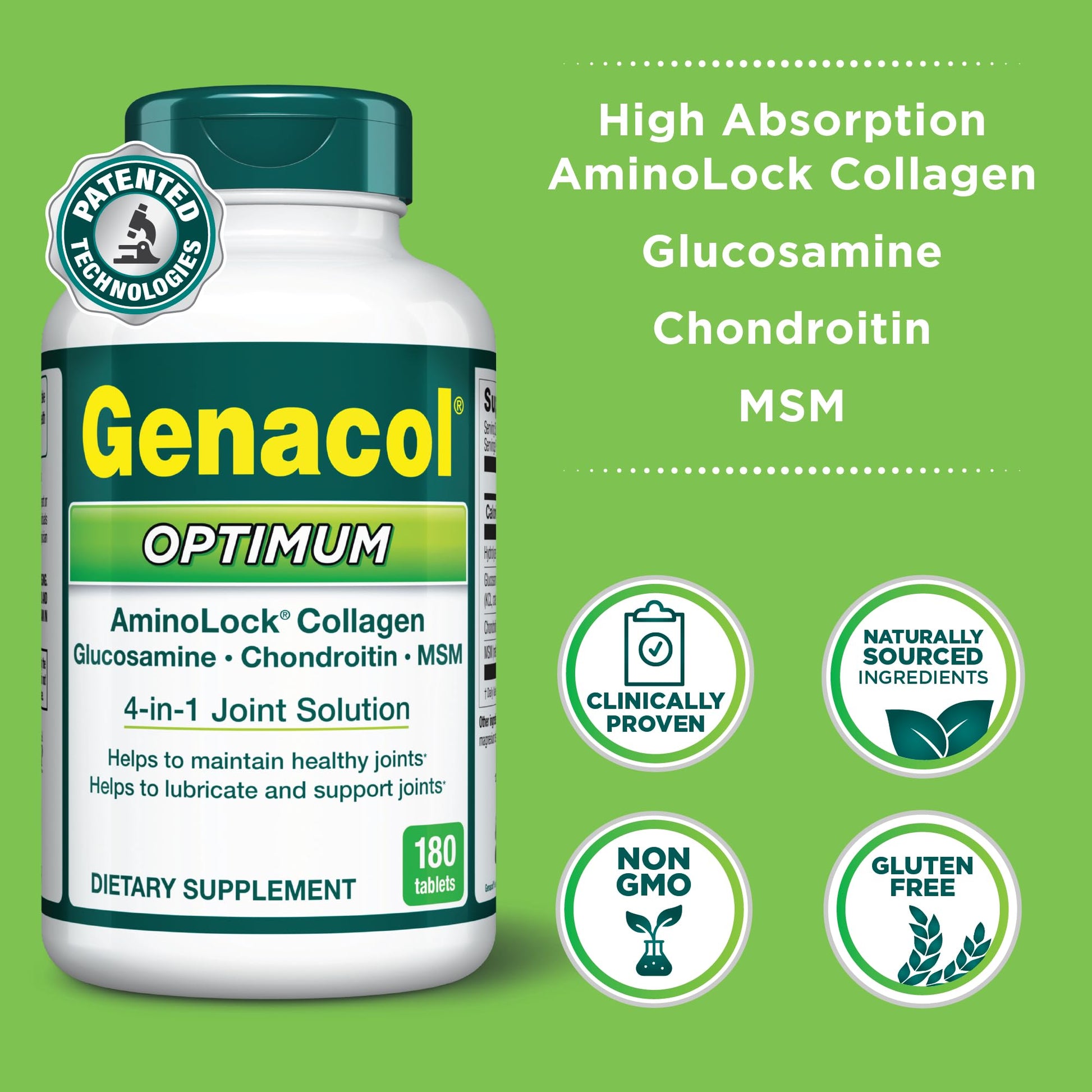 Genacol Optimum – Glucosamine, Chondroitin, MSM & Ultra-Hydrolyzed Collagen, Joint Support Tablets, 180 Count (60-Day Supply) Genacol buy supplements canada