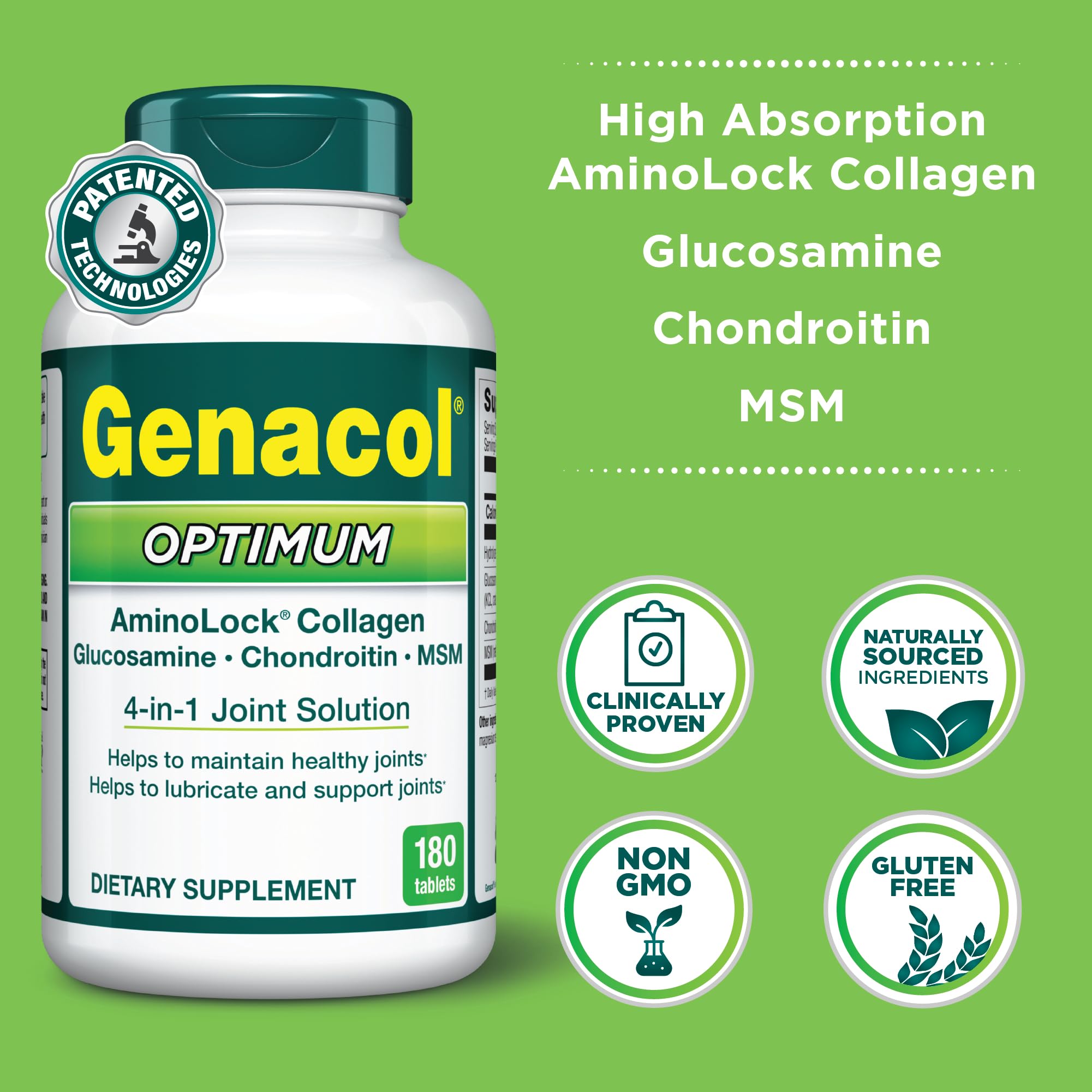 Genacol Optimum – Glucosamine, Chondroitin, MSM & Ultra-Hydrolyzed Collagen, Joint Support Tablets, 180 Count (60-Day Supply) Genacol buy supplements canada
