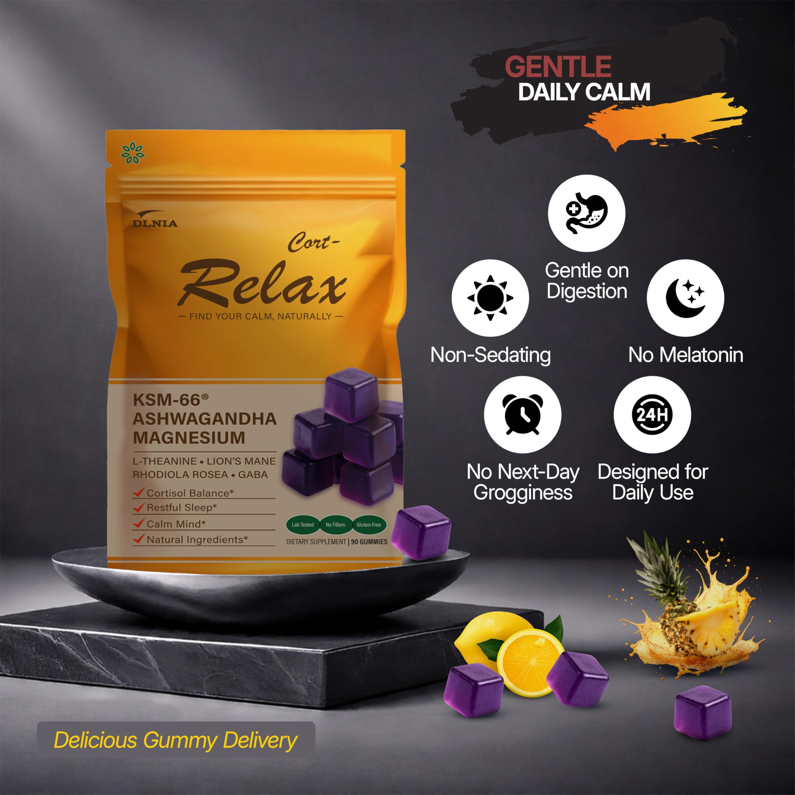 DLNIA Magnesium Glycinate Stress & Cortisol Support Gummies | Calm Focus by Day, Deep Sleep by Night | 17-in-1 with KSM-66® Ashwagandha, L-Theanine & Lion’s Mane DLNIA buy supplements canada