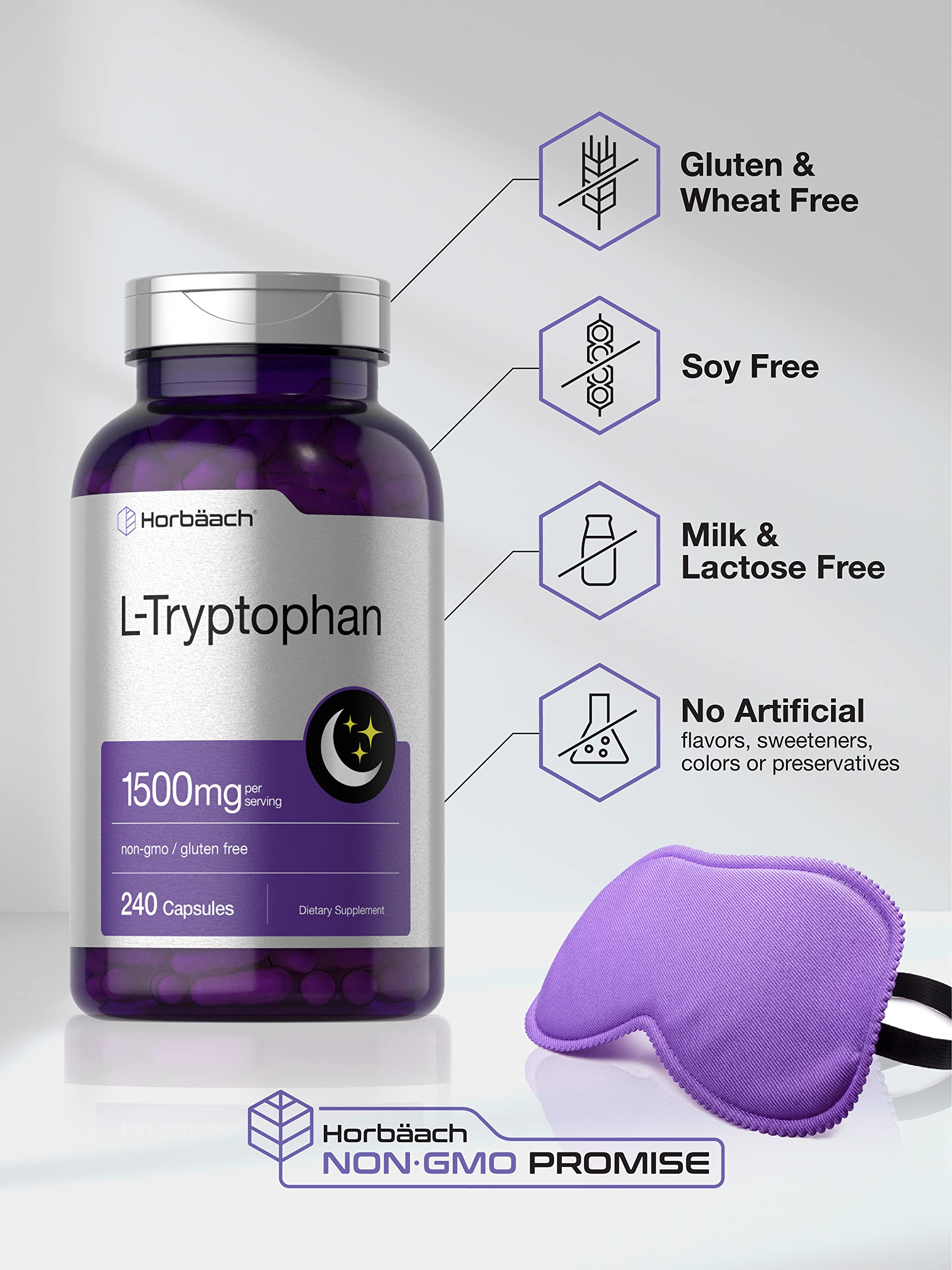 L Tryptophan 1500mg Capsules | 240 Count | Nighttime Formula | Non-GMO, Gluten Free Horbäach buy supplements canada