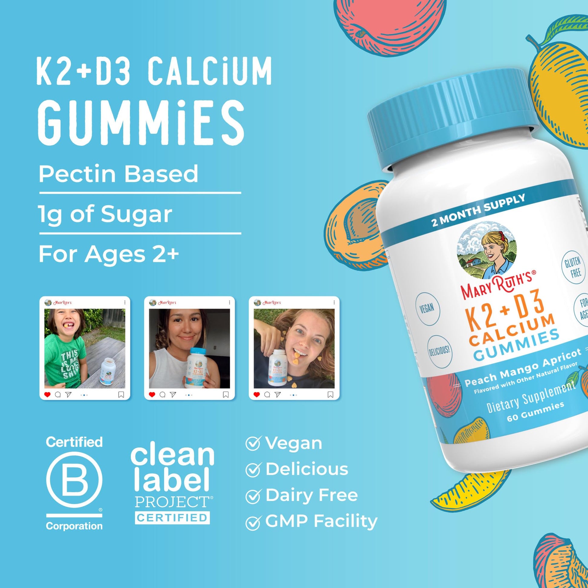 MaryRuth Organics Calcium with Vitamin D & Vitamin K2, 2 Month Supply, Calcium Supplement Supports Bone Health & Joint Support, with Vitamins D3 K2 Gummies, Vegan, Non-GMO, Gluten Free, 60 Count MARYRUTH'S buy supplements canada
