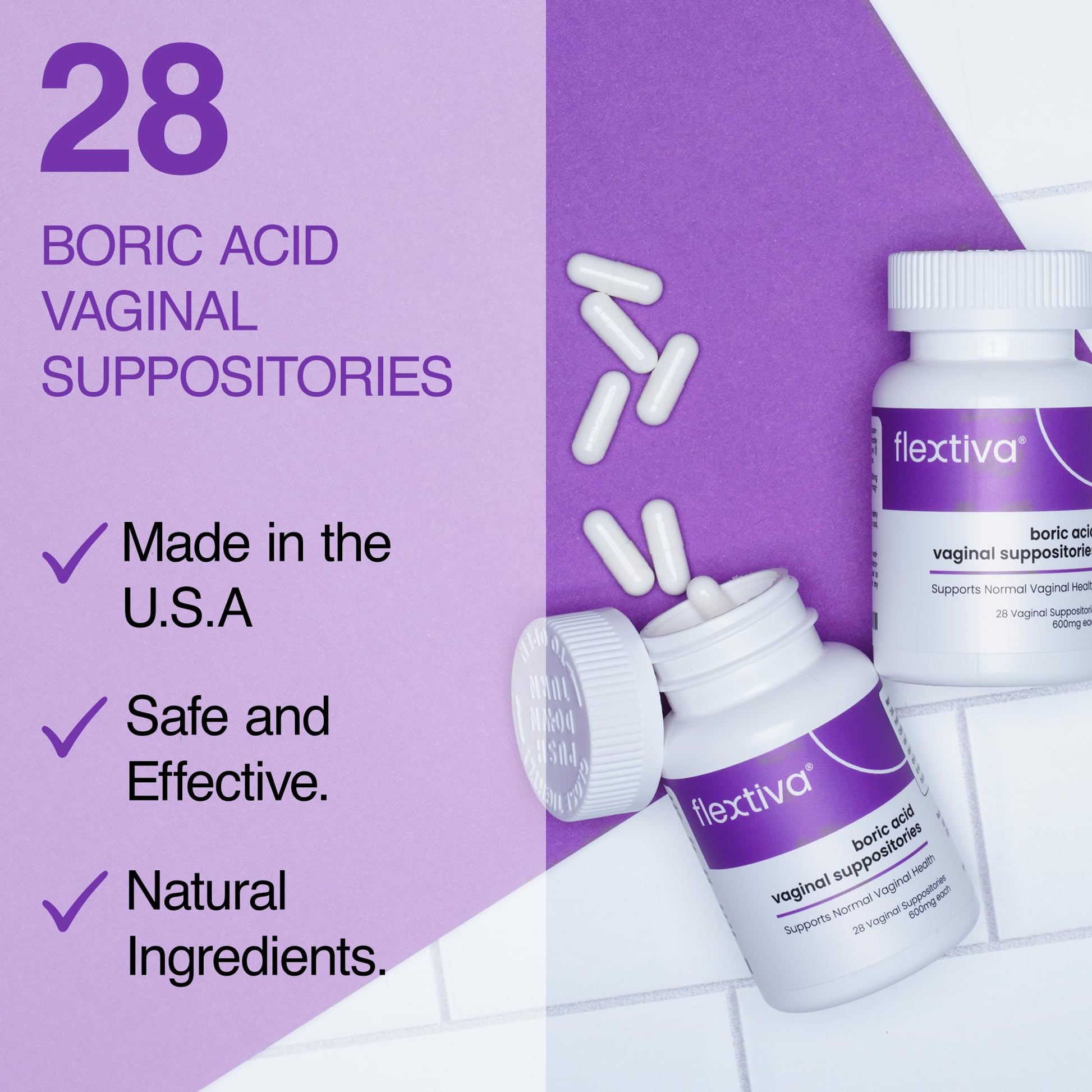 Flextiva Boric Acid Vaginal Suppositories - Boric Acid Pills for Women - Vaginal Health pH Balance for Women Flextiva buy supplements canada