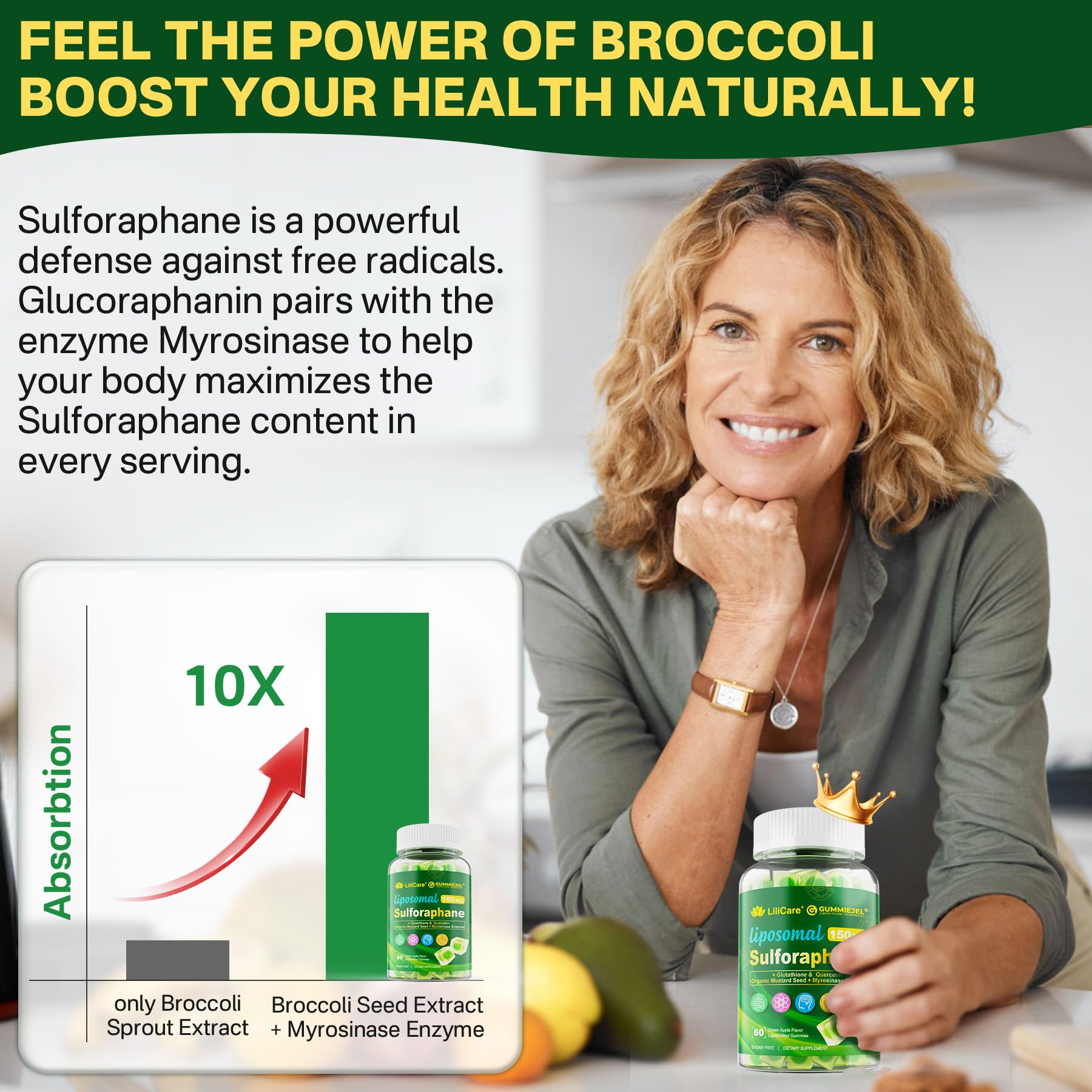 Liposomal Sulforaphane Supplement 150mg, from Broccoli Seed Extract w/Myrosinase, Quercetin, Glutathione, Sulforaphane Supplement Gummies for Antioxidants Detox Cellular Brain Health, Chewable 60Cts LILICARE buy supplements canada