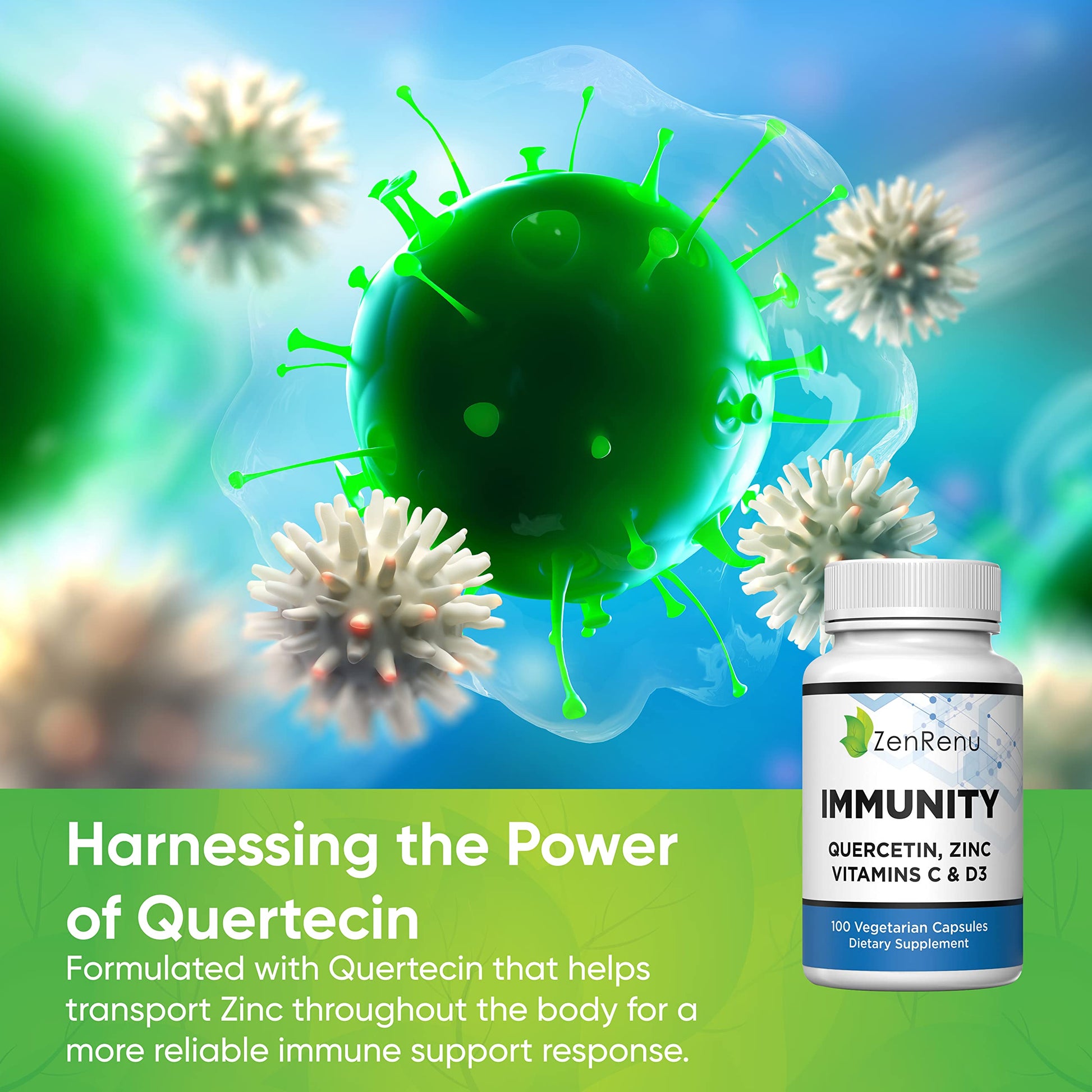 Zenrenu Immunity Quercetin 700 mg Zinc Vitamin C Vitamin D Immune Support Supplement with Curcumin - Easy to Absorb Immunity Supplement, 100 Vegetarian Capsules 50 Day Supply Zenrenu buy supplements canada
