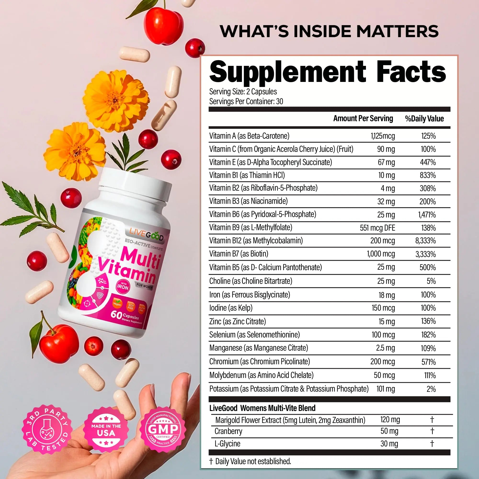 LIVEGOOD Bio-Active Complete Multivitamin for Women with Iron, Daily Women’s Multi with 24 Essential Vitamins and Minerals LIVEGOOD buy supplements canada