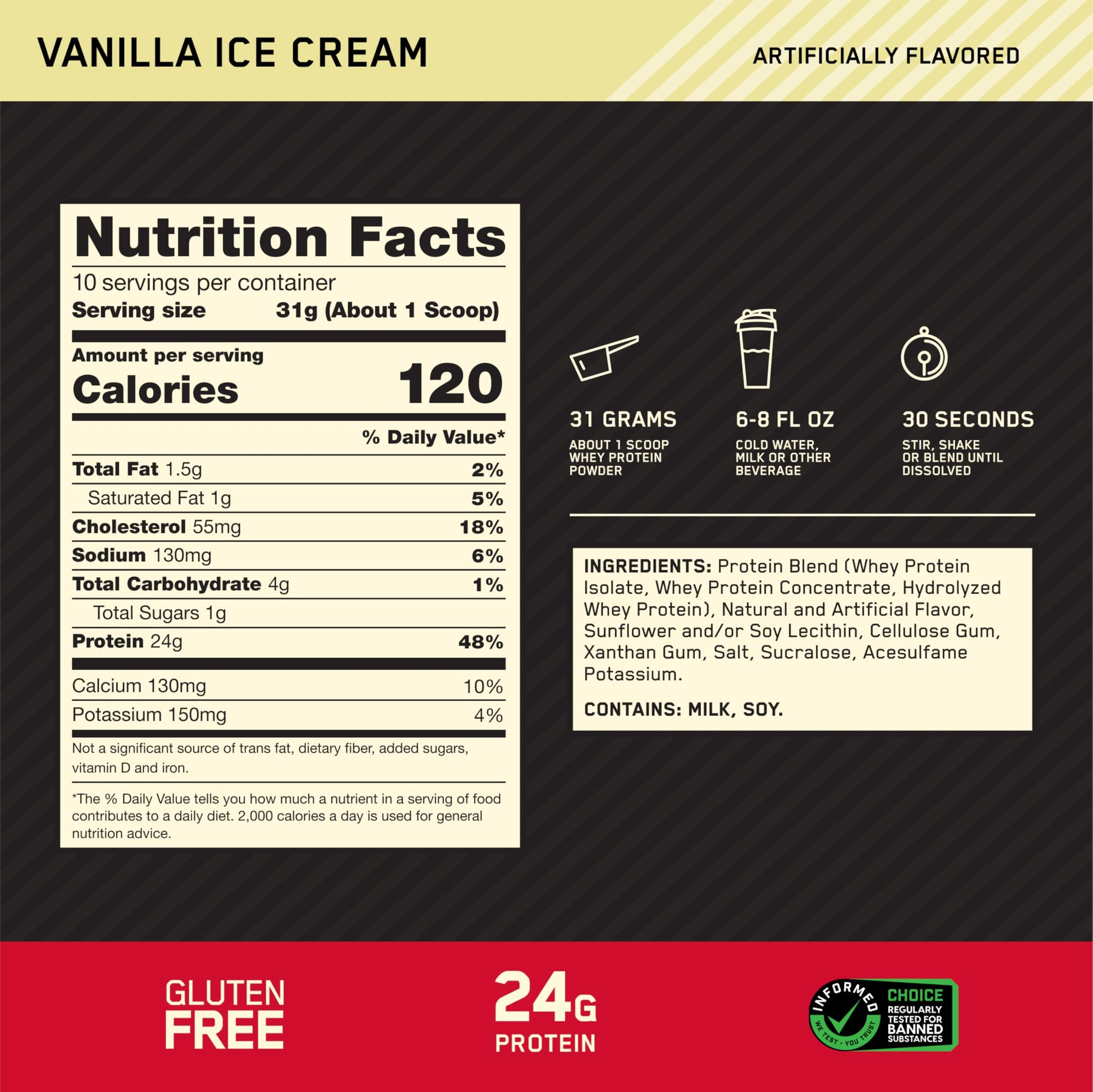 Optimum Nutrition Gold Standard 100% Whey Protein Powder, Vanilla Ice Cream, 0.68 Pound (Pack of 1) Optimum Nutrition buy supplements canada