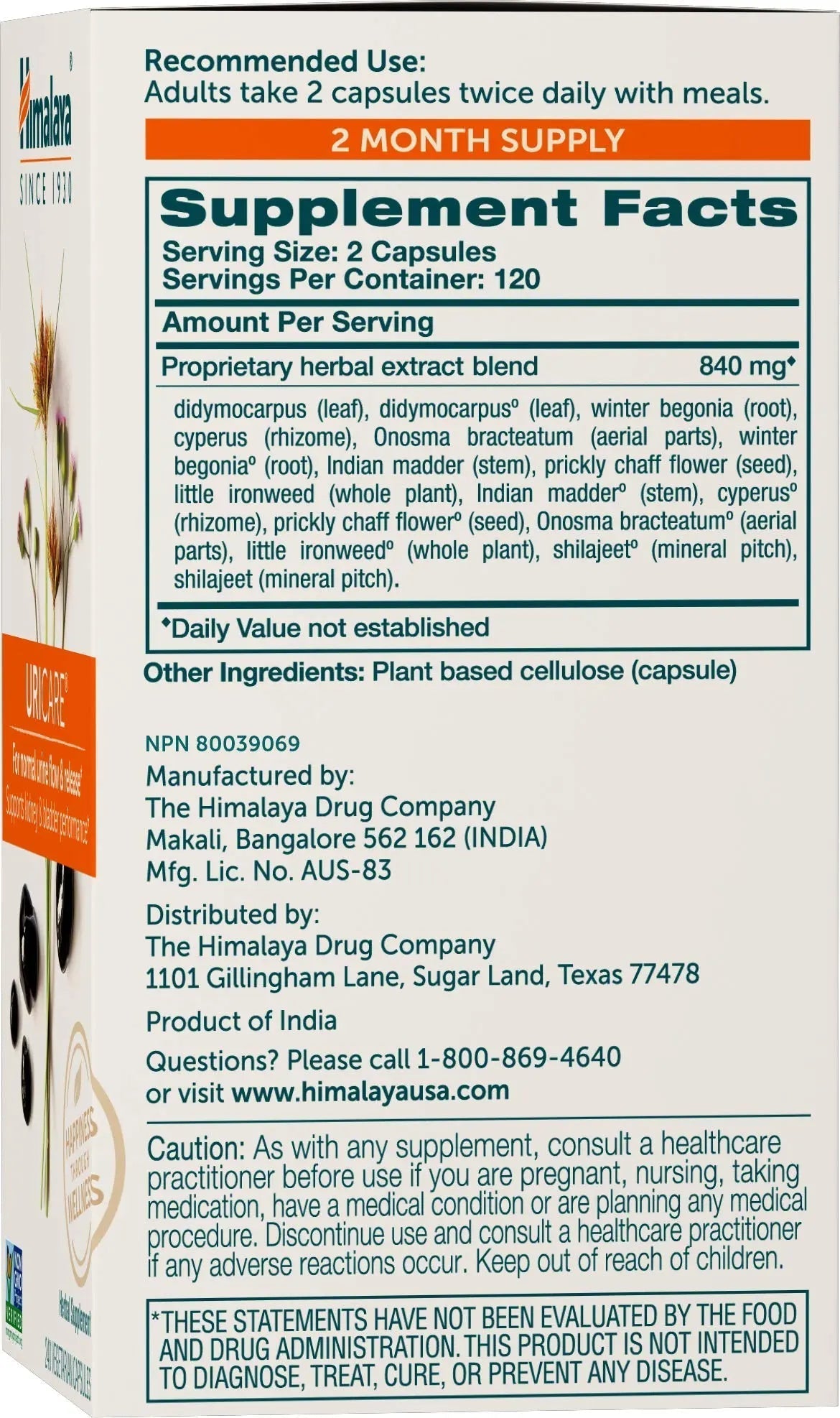 Himalaya UriCare Herbal Supplement, Kidney & Bladder Support, Urinary Tract & Urine Flow Support, Caffeine Free, Non-GMO, Gluten Free, Vegetarian, 240 Capsules, 60 Day Supply Himalaya buy supplements canada