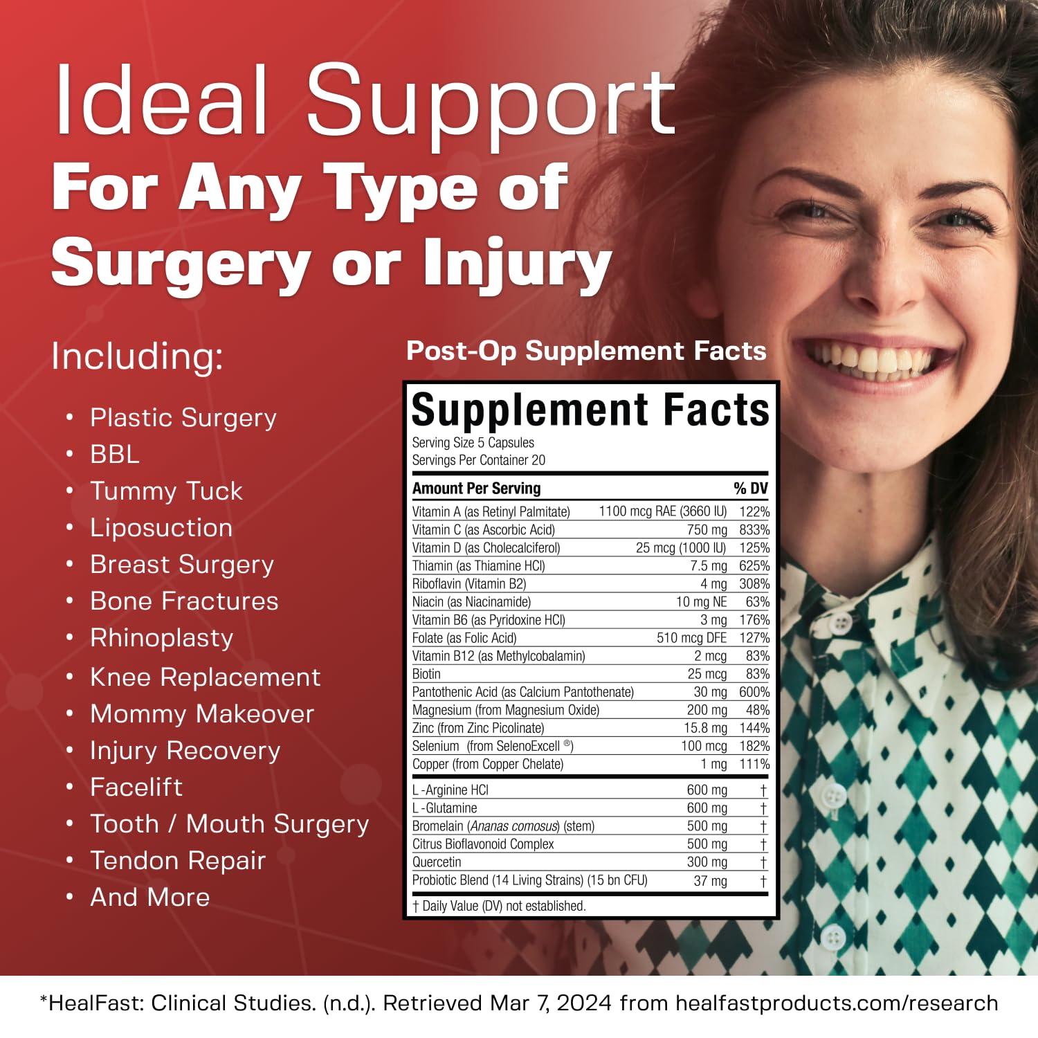 HealFast Complete Surgery & Injury Recovery Supplement: for Wound, Scar Treatment & Bruising w/Vitamins, Bromelain, Quercetin & Probiotics (Pre+Post Op) HealFast buy supplements canada