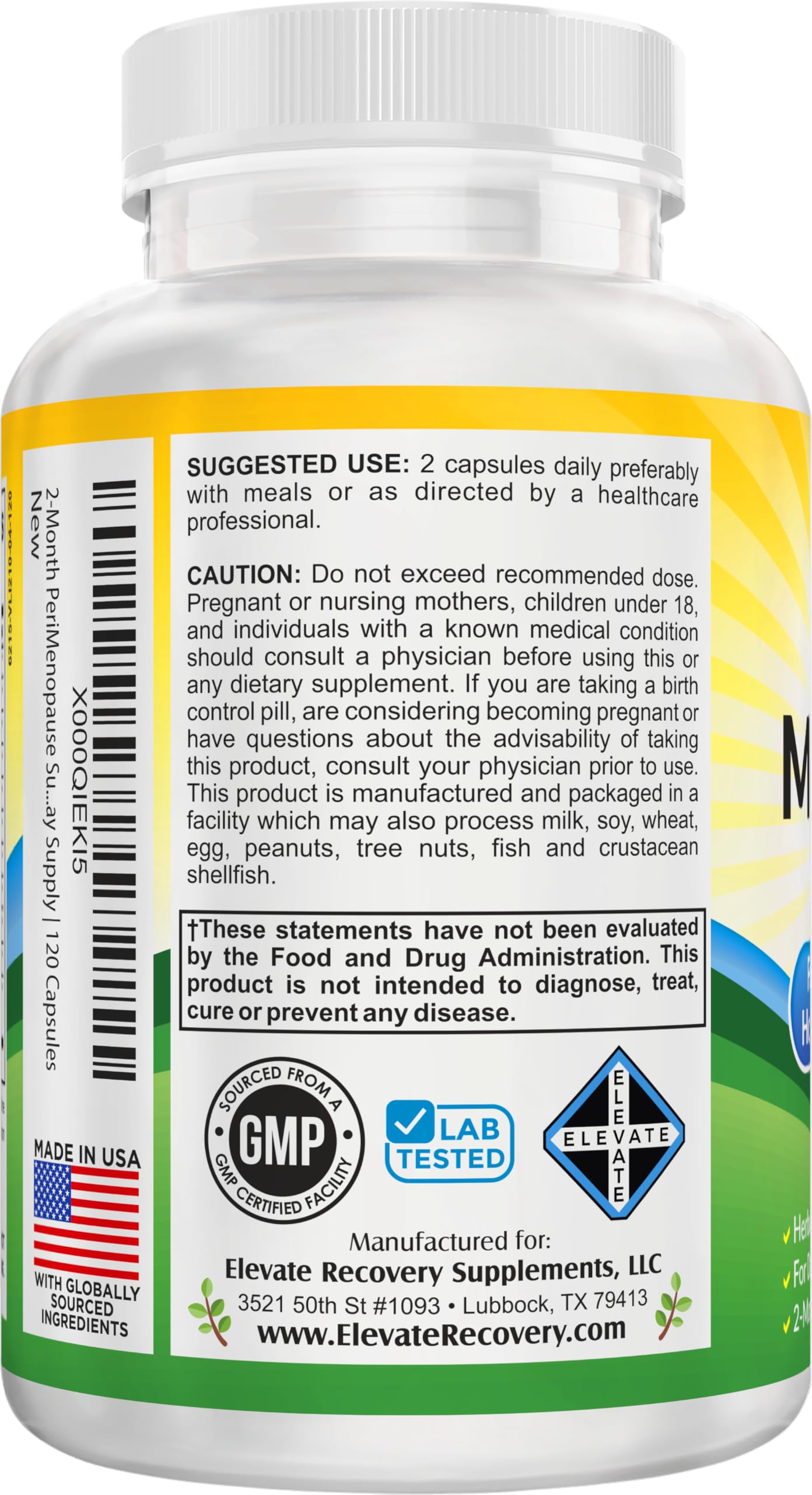 Perimenopause Support (2-Month) Supplement Blend | Women's Health & Hormone Support with 11 Herbs & Extracts | Female Hormonal Balance Supplements | 60-Day Bulk Supply | 120 Capsules Elevate Recovery Supplements buy supplements canada