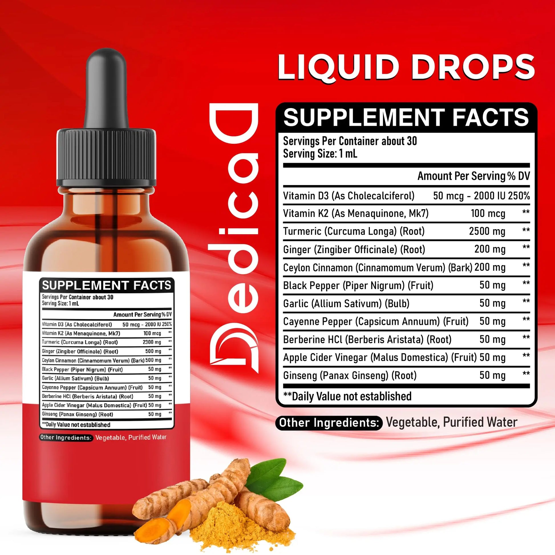 11in1 Liquid Turmeric Supplement – with Ginger, Garlic, Ceylon Cinnamon, Berberine, Ginseng, Apple Cider Vinegar – 1 Fl Oz – 30 Servings DEDICAD buy supplements canada