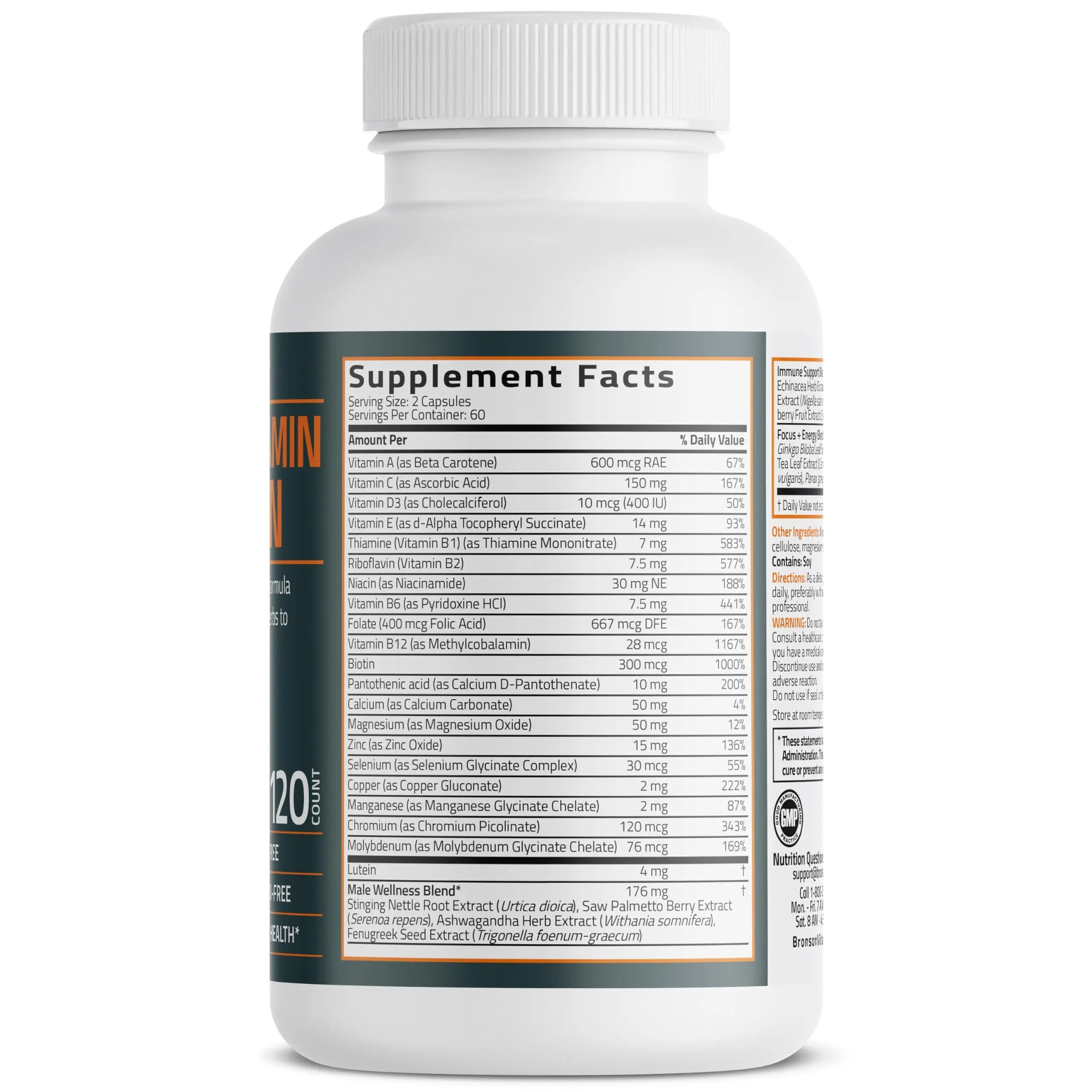 Bronson Multivitamin for Men All-in-One Daily Coverage Formula Key Vitamins, Minerals & Herbs to Support Men's Health, 120 Capsules Bronson buy supplements canada