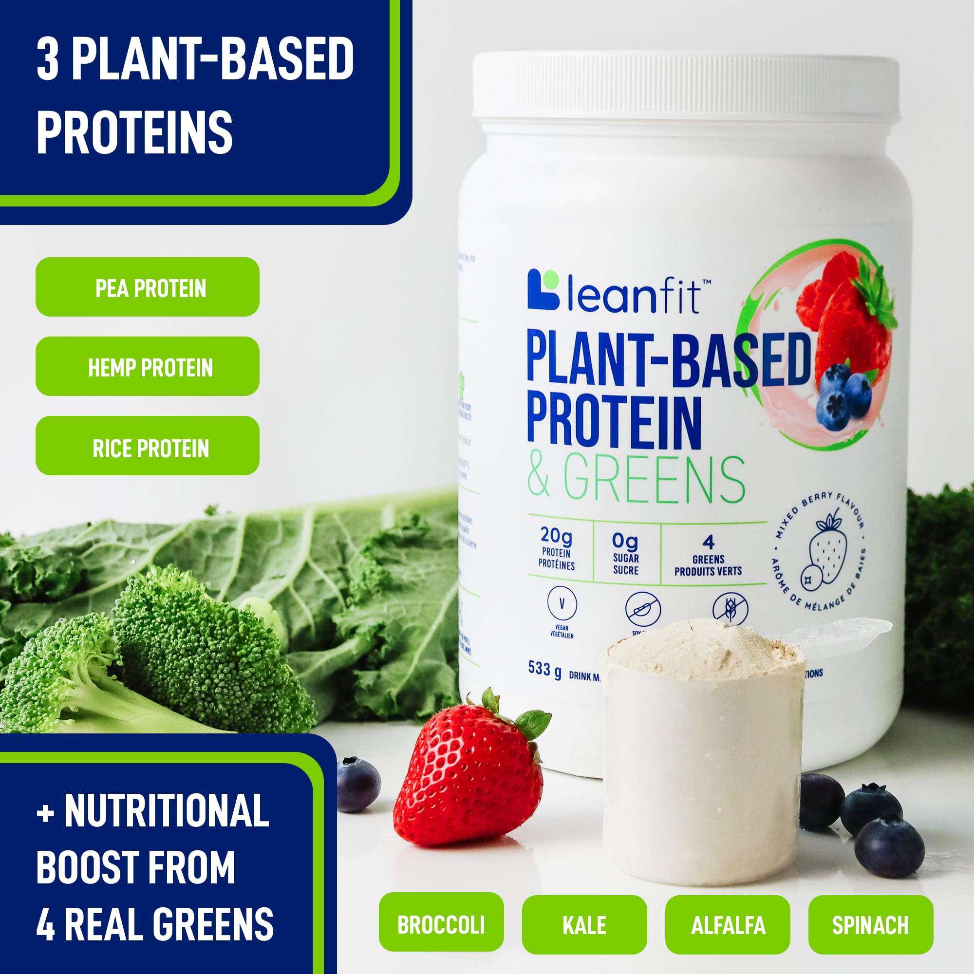 LeanFit Plant-Based Protein & Greens, Natural Berry, 20g Protein, 19 Servings, 1.25 Pound LeanFit buy supplements canada