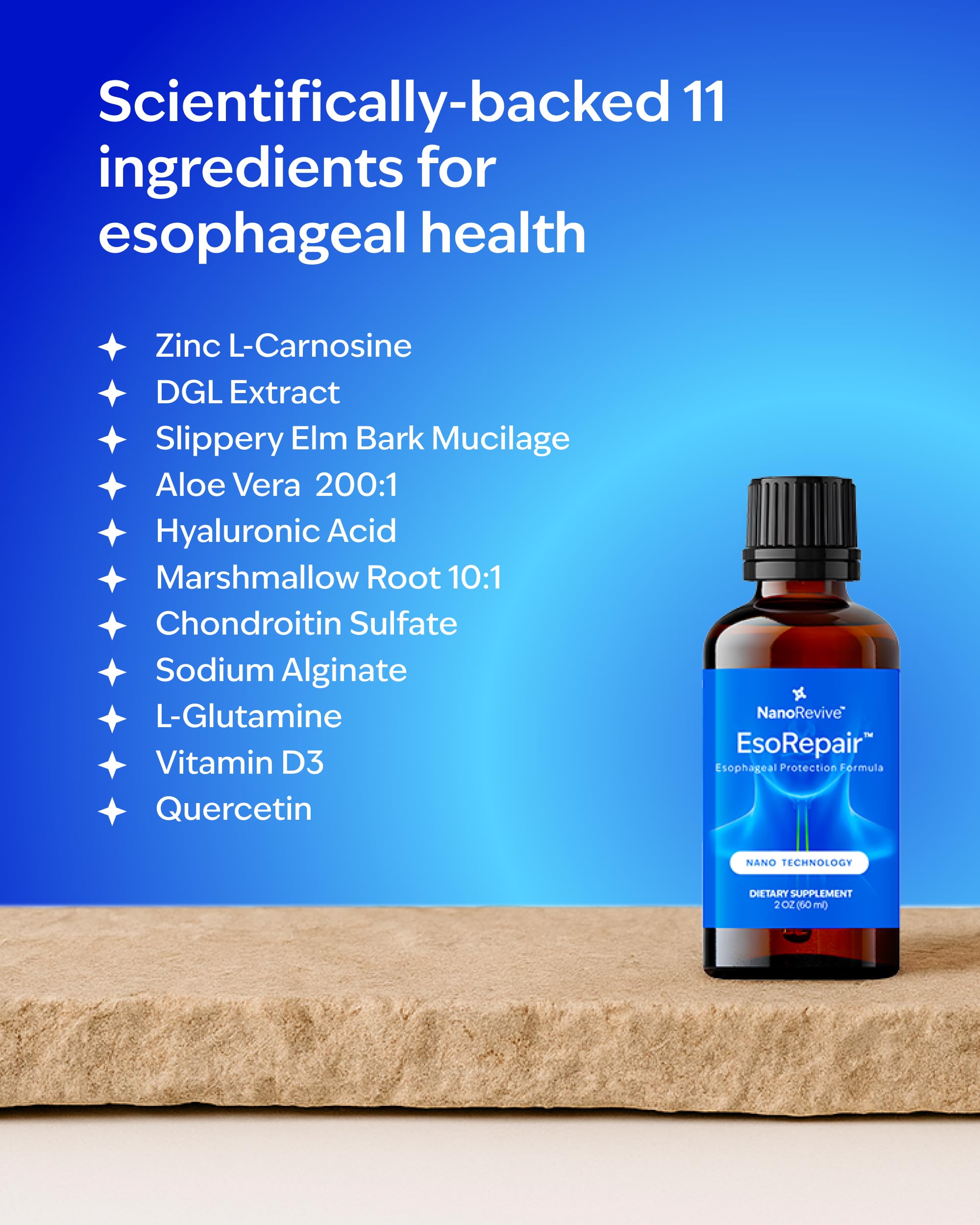 EsoRepair Nano Esophageal & Stomach Health Supplements for Men & Women - Digestive Comfort - Slippery Elm Bark, Zinc L-Carnosine NANOREVIVE buy supplements canada