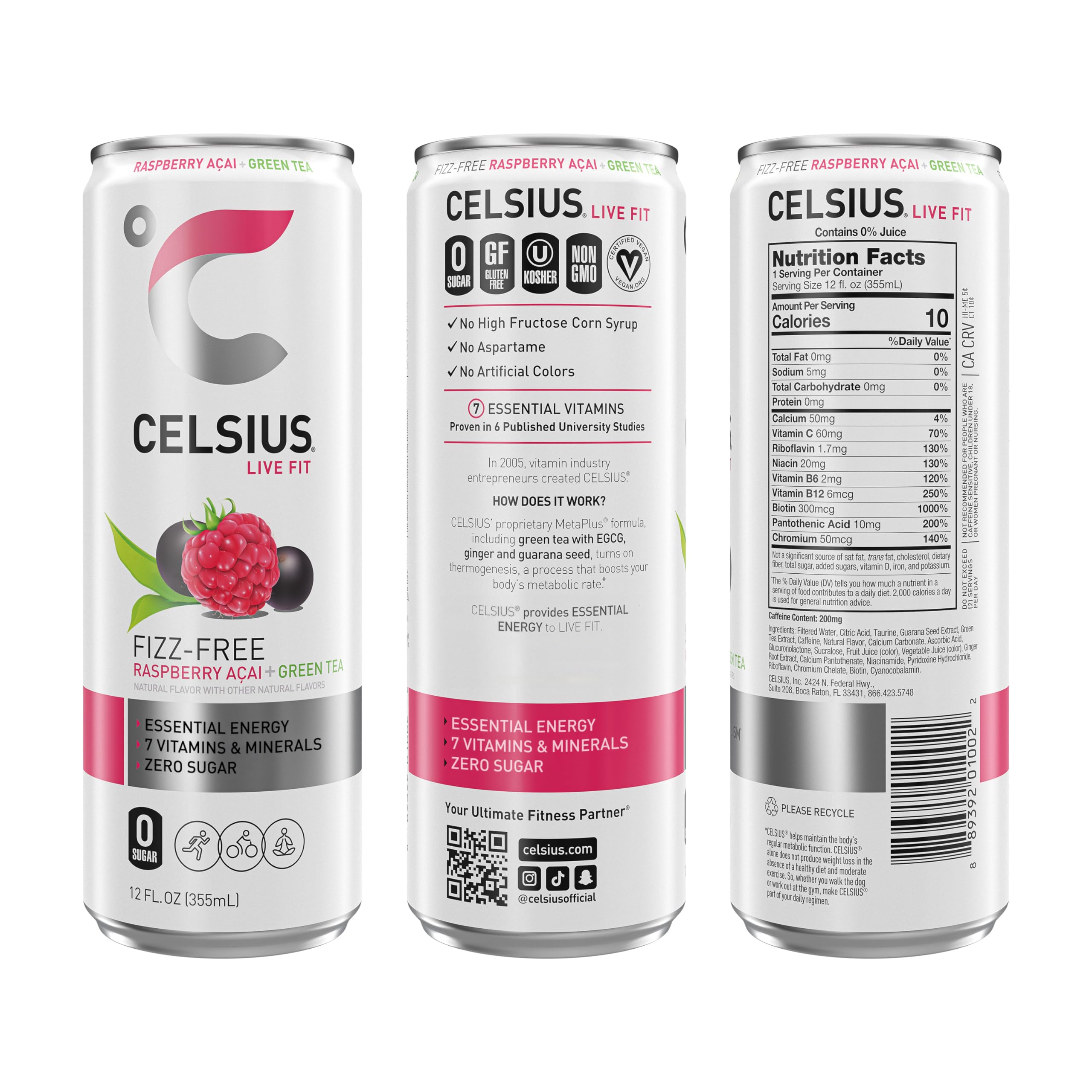 CELSIUS Raspberry Acai Green Tea, Functional Essential Energy Drink 12 Fl Oz (Pack of 12) Packaging may vary CELSIUS buy supplements canada
