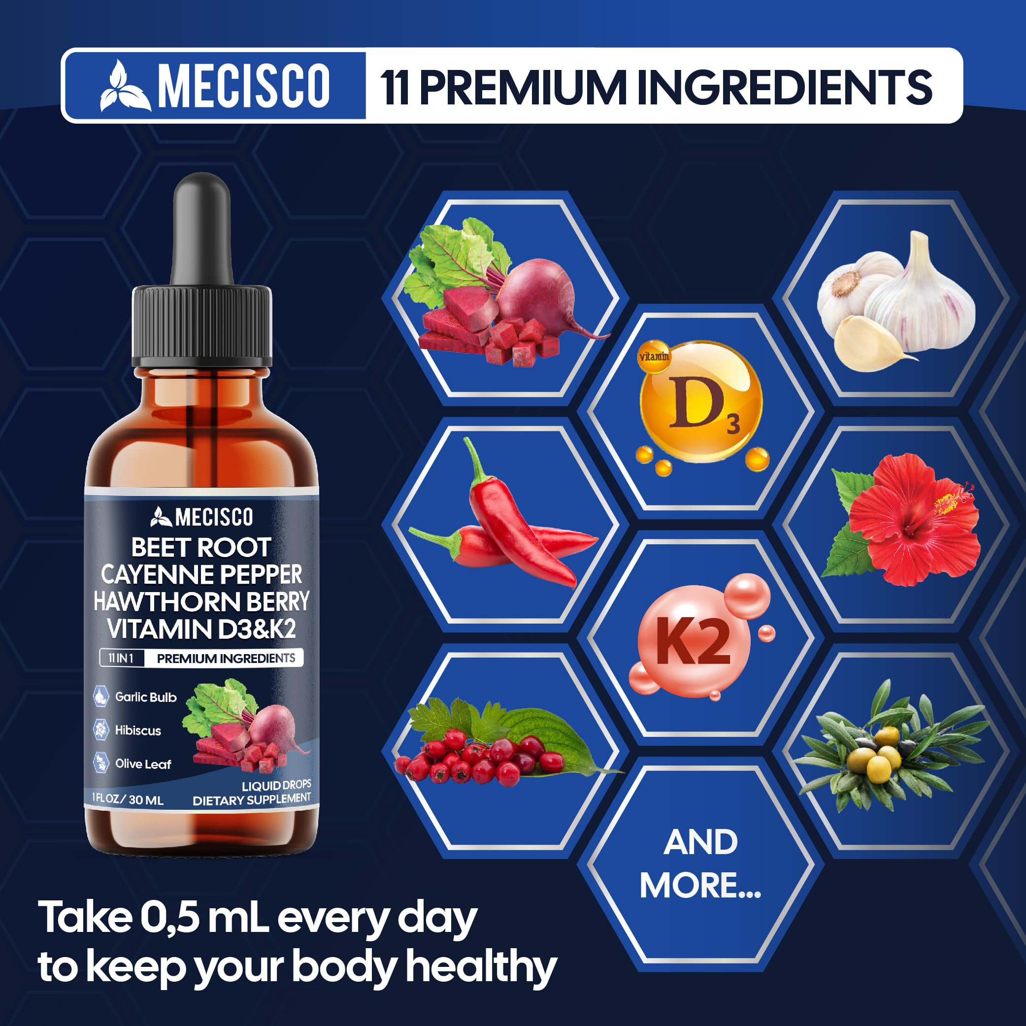 11in1 Beet Root Liquid Drops - Support Overall Wellness - with Vitamin D3, Vitamin K2, Hawthorn Berry, Cayenne Pepper, Garlic, Hibiscus, Olive, Red Spinach, Green Tea - 1 FL Oz - 60 Day Supply Mecisco buy supplements canada