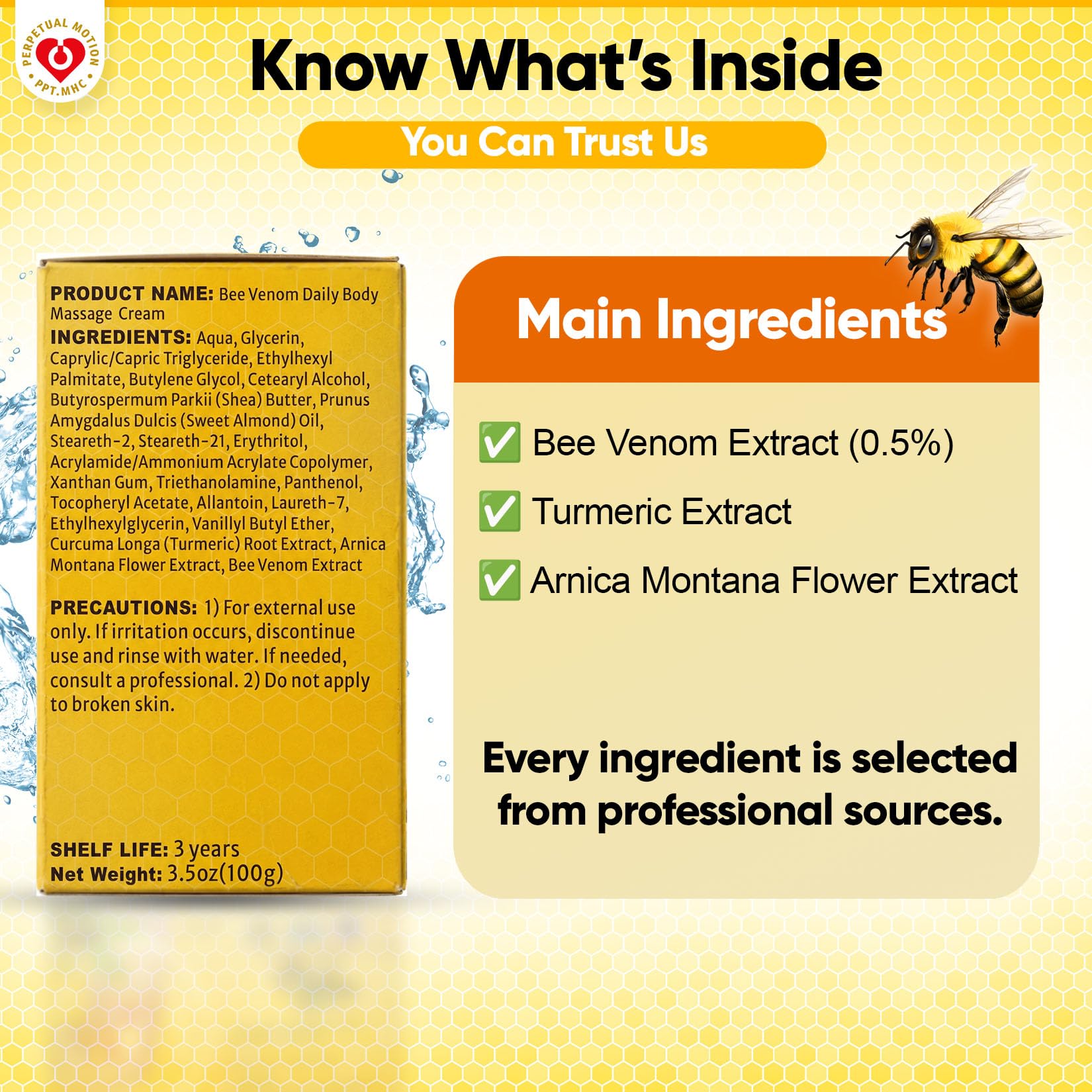 PPT.MHC Bee Venom Massage Cream with Pump - Soothing Muscle Rub with Turmeric, Arnica & MSM - Premium Bee Venom Lotion for Back, Legs & Feet - Everyday Non-Greasy 3.5oz Cream PPT.MHC buy supplements canada