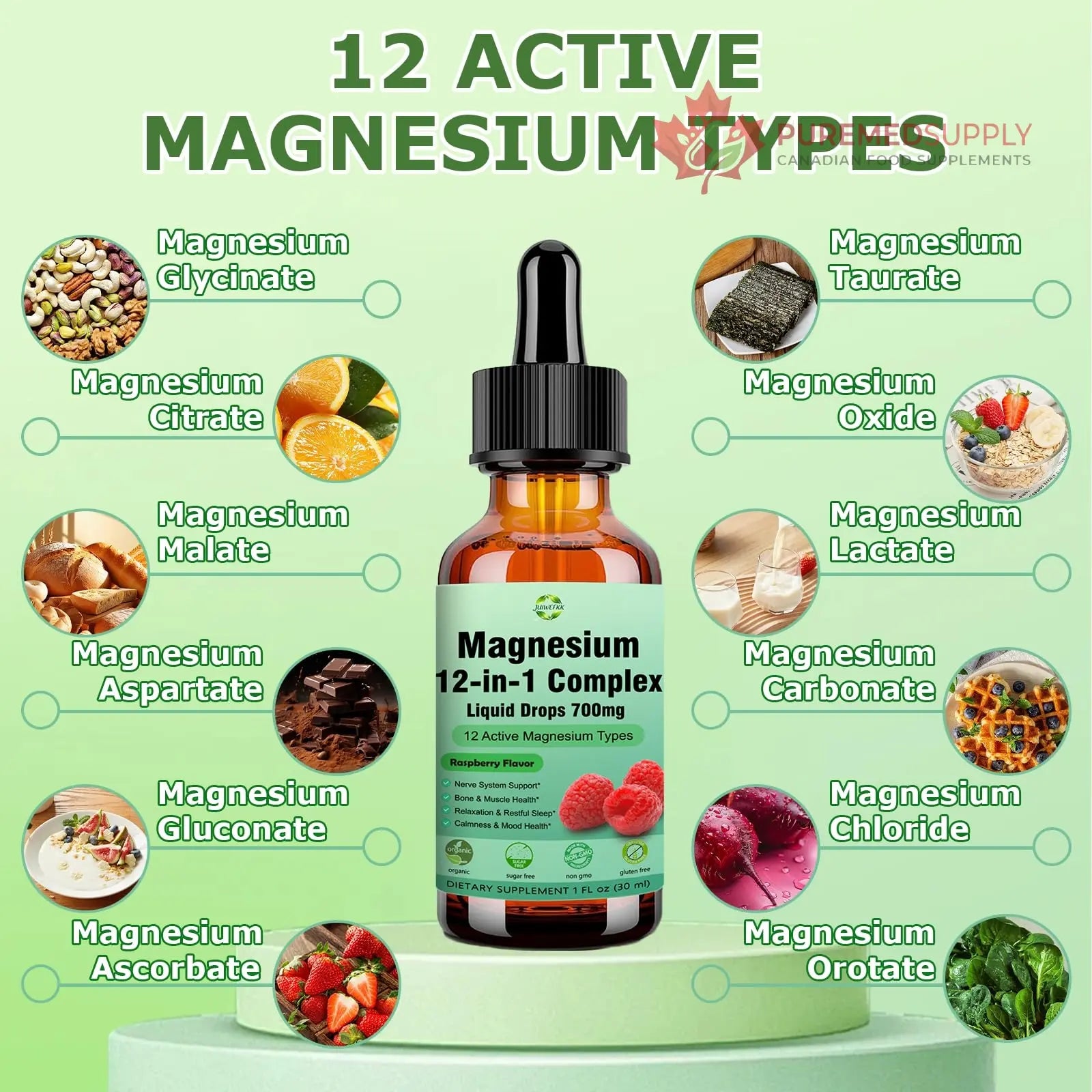 Magnesium 12 in 1 Complex Liquid Drops 700mg, High Absorption Magnesium Glycinate Citrate Malate Taurate & 8 Forms, Magnesium Complex Blend Supplement for Sleep Muscle Nerve Energy Heart Health JUIWEFKK buy supplements canada