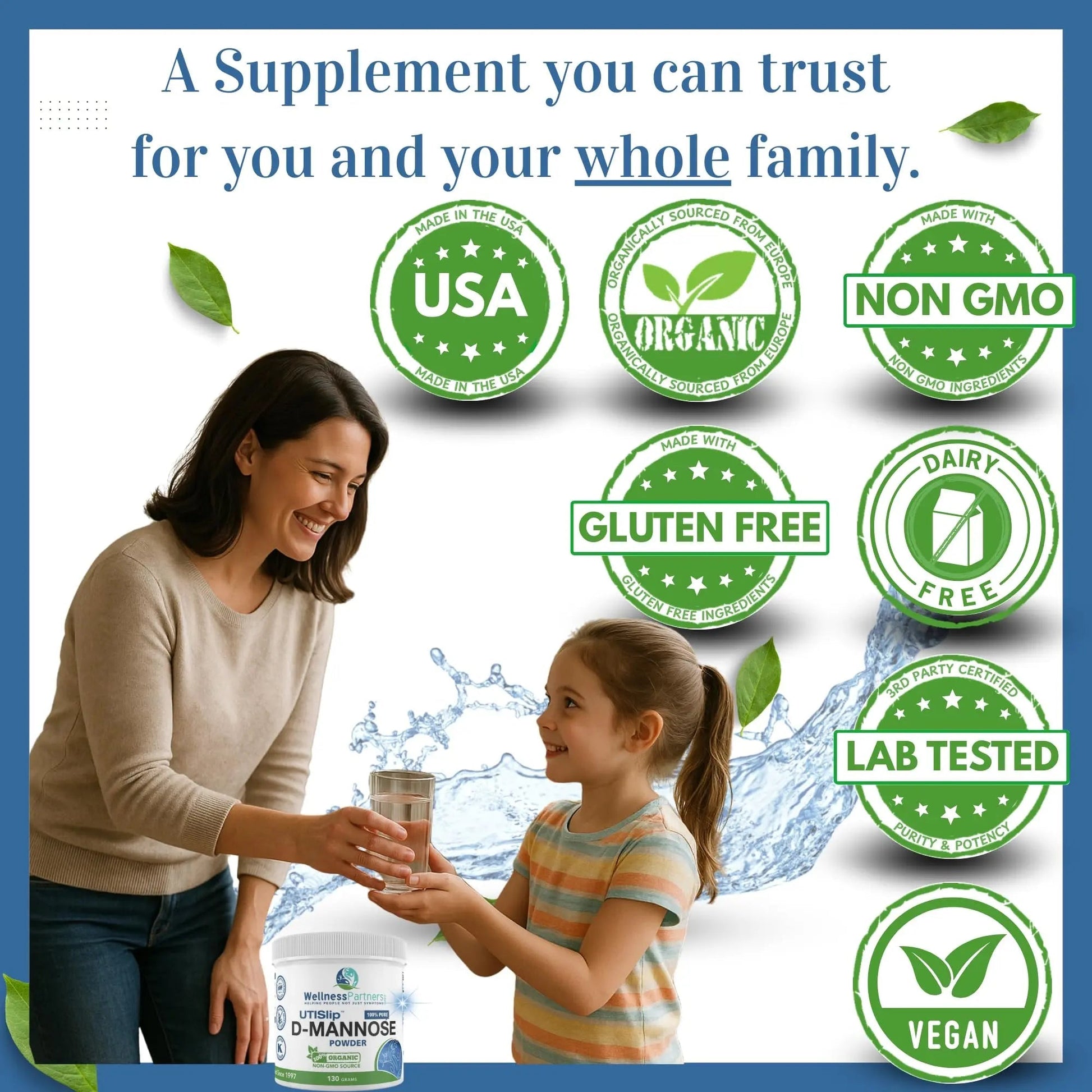 Now New UTI-Slip D Mannose Non GMO Organic Source Powder 130g jar. WellnessPartners buy supplements canada