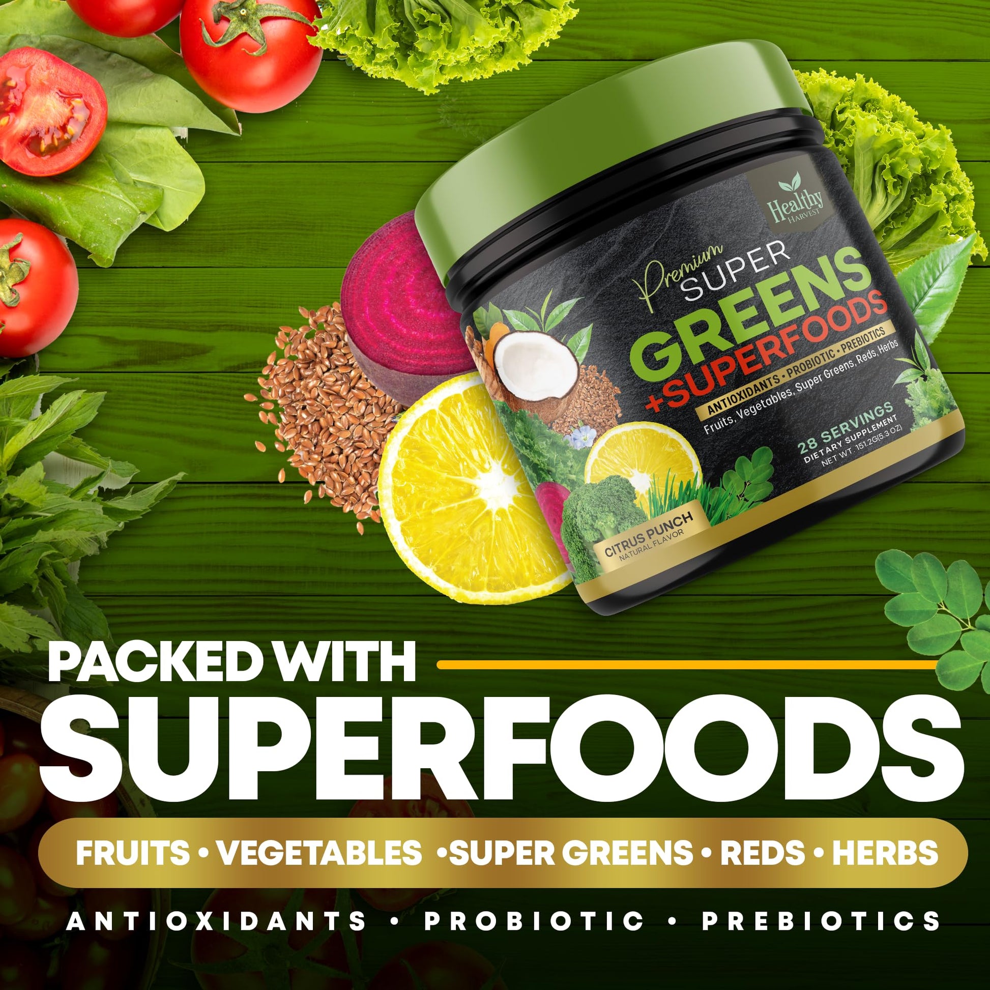 Greens Powder Superfood Supplement - Super Green Reds Smoothie Mix Blend with Spirulina Healthy Harvest Nutrition buy supplements canada