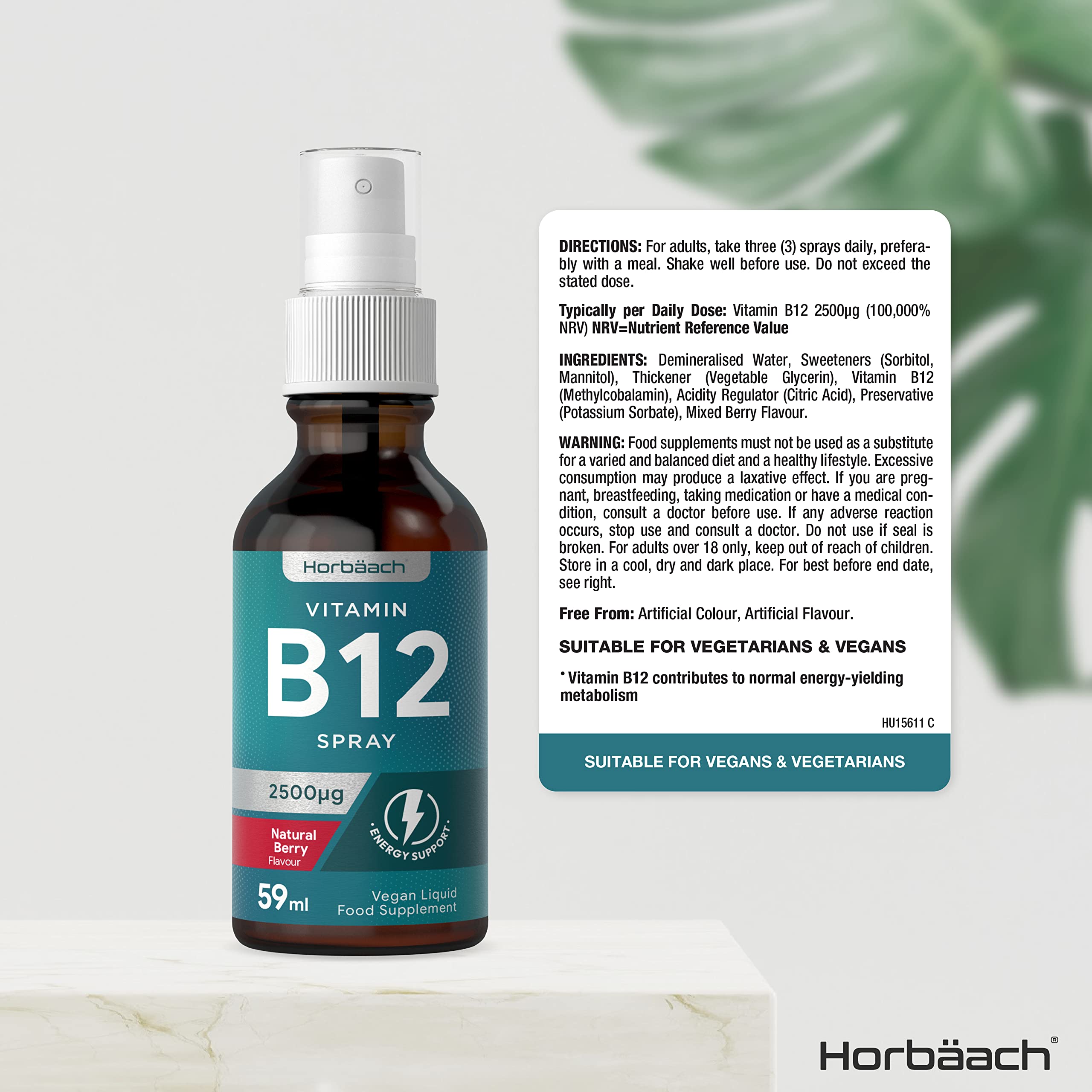 Vitamin B12 Spray 2500mcg | 59ml | High Strength Supplement | Natural Berry Flavour Horbäach buy supplements canada