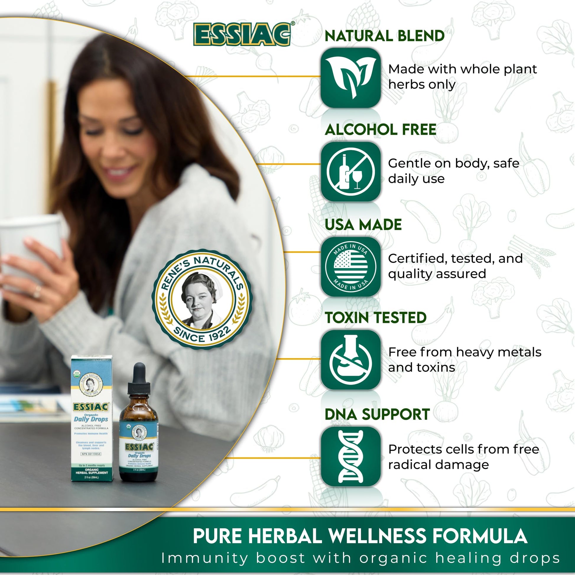 Essiac Original Tea USDA Organic Daily Drops for Enhanced Lymphatic Drainage and Immune Support | Alcohol Free Concentrated Formula | 2oz (59ml) Essiac buy supplements canada