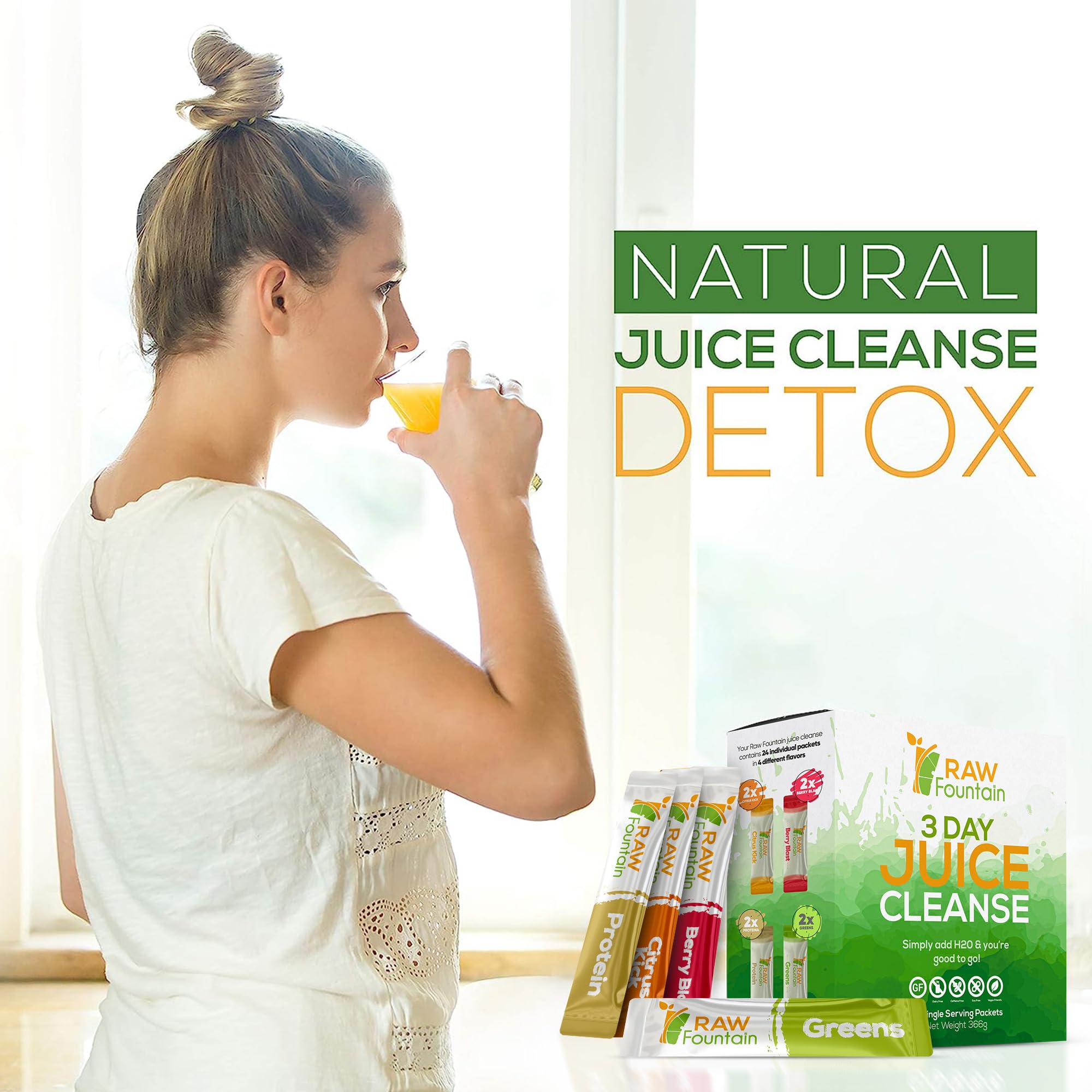Raw Fountain 3 Day Juice Cleanse Detox, Weight Management Program, 24 Powder Packets Raw Fountain buy supplements canada