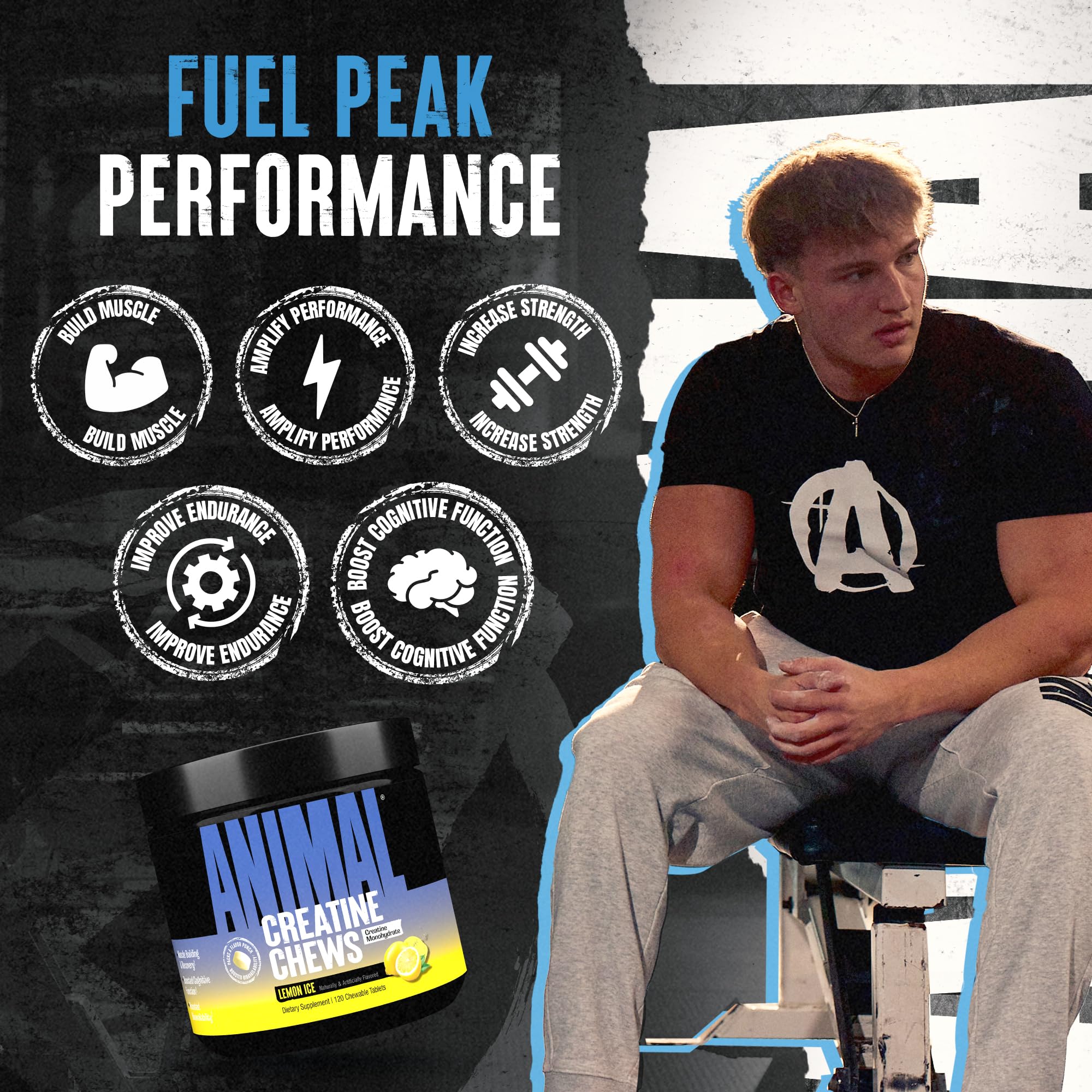 Animal Creatine Chews Tablets - Enhanced Creatine Monohydrate with AstraGin to Improve Absorption, Sea Salt for Added Pumps, Delicious and Convenient Chewable Tablets - Lemon Ice Animal buy supplements canada