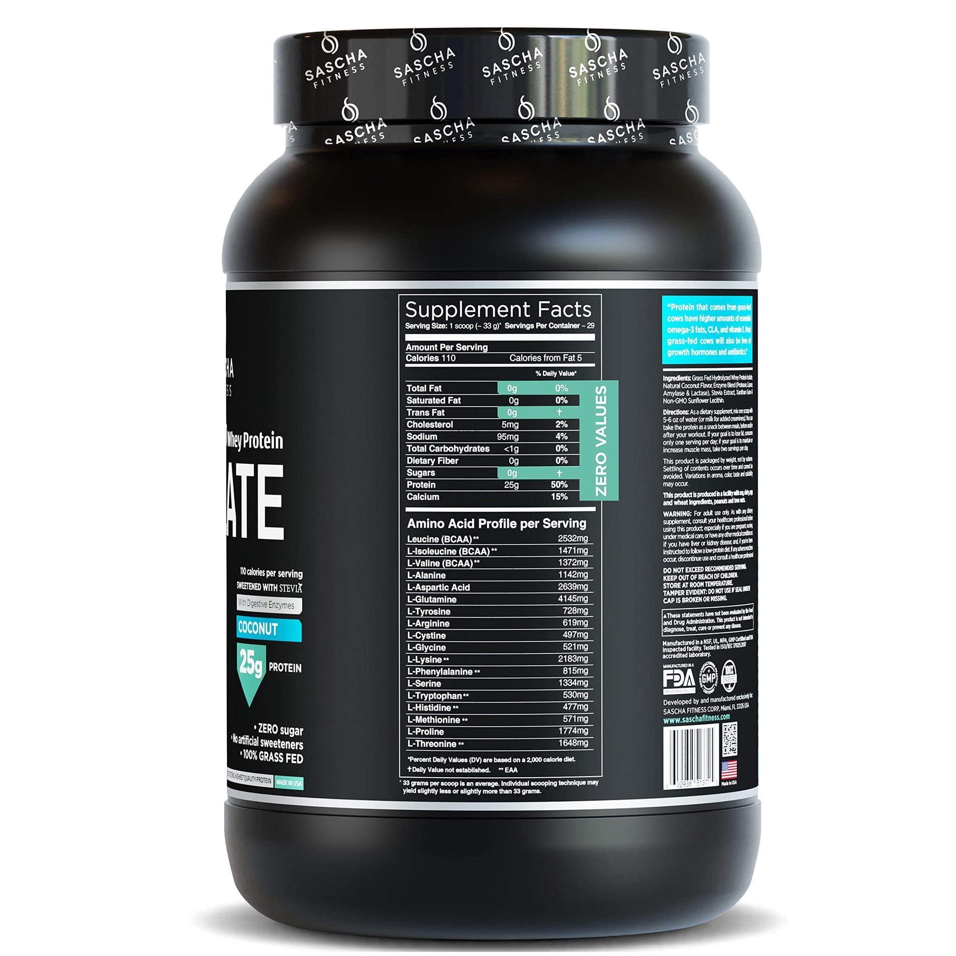 SASCHA FITNESS Hydrolyzed Whey Protein Isolate,100% Grass-Fed (2 Pounds, Coconut) SASCHA FITNESS buy supplements canada